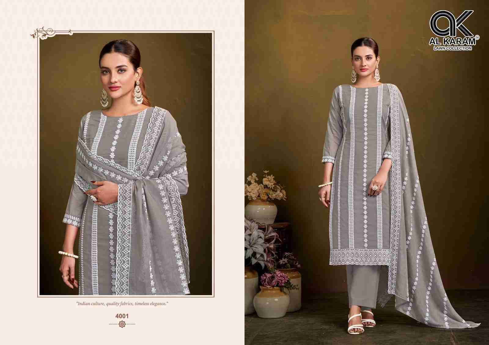 Lucknowi By Al Karam Lawn Collection 4001 To 4004 Series Beautiful Festive Suits Colorful Stylish Fancy Casual Wear & Ethnic Wear Pure Cotton Print Dresses At Wholesale Price