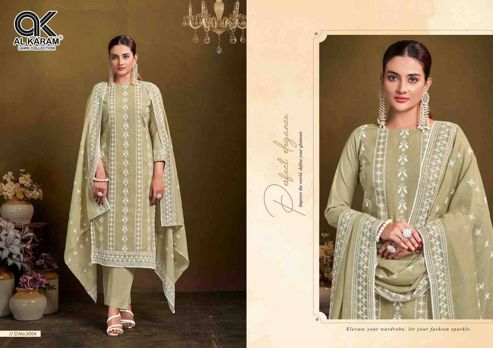 Lohari By Al Karam Lawn Collection 3001 To 3004 Series Beautiful Festive Suits Colorful Stylish Fancy Casual Wear & Ethnic Wear Pure Cotton Print Dresses At Wholesale Price