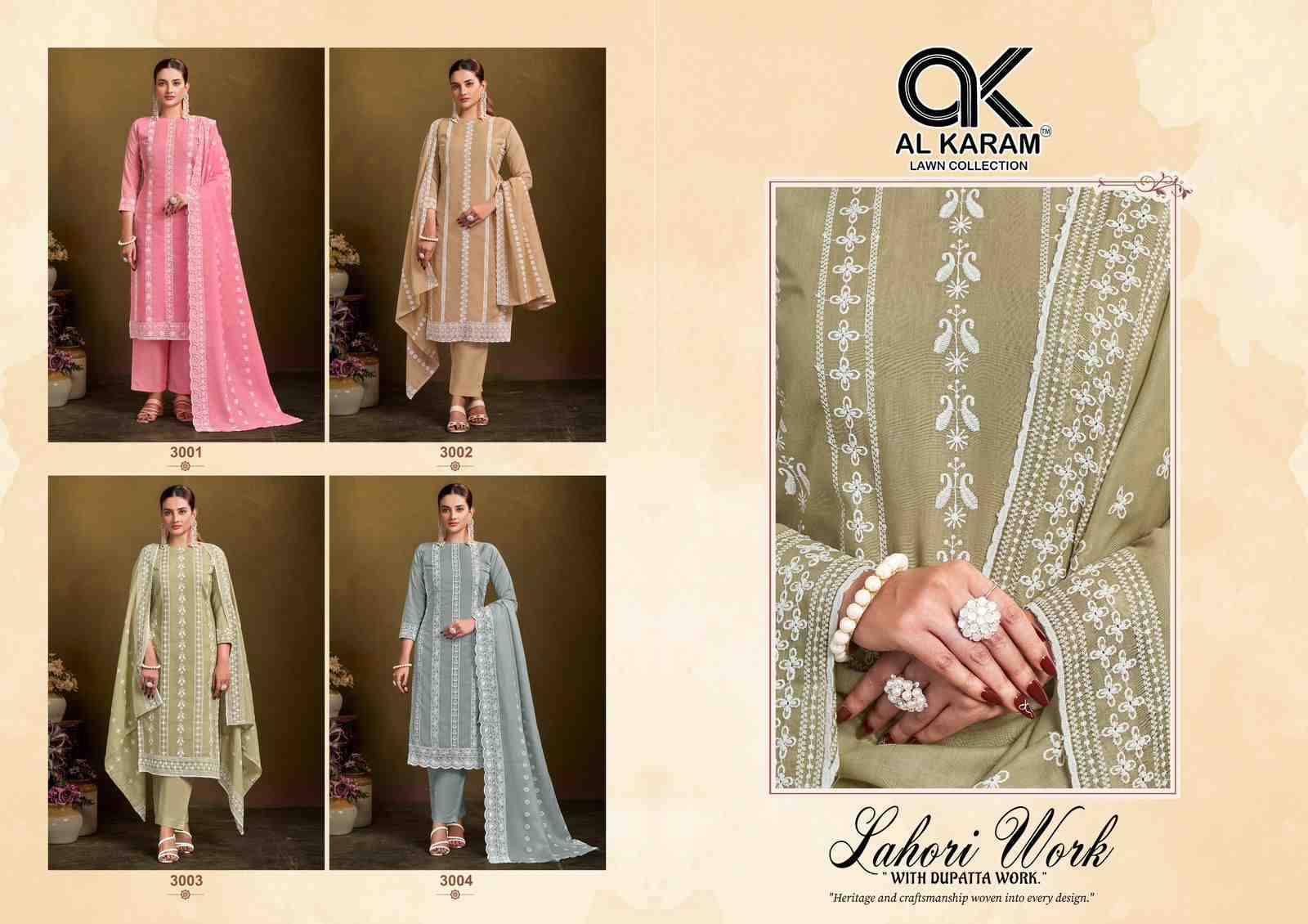 Lohari By Al Karam Lawn Collection 3001 To 3004 Series Beautiful Festive Suits Colorful Stylish Fancy Casual Wear & Ethnic Wear Pure Cotton Print Dresses At Wholesale Price