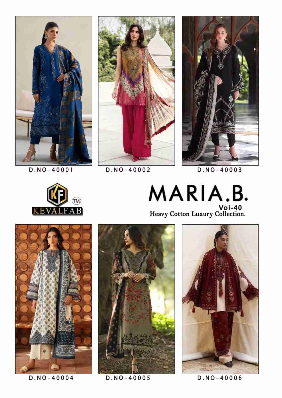 Maria.B. Vol-40 By Keval Fab 40001 To 40006 Series Beautiful Stylish Festive Suits Fancy Colorful Casual Wear & Ethnic Wear & Ready To Wear Heavy Cotton Print Dresses At Wholesale Price