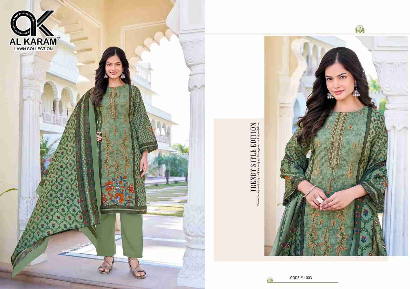 Shezlin By Al Karam Lawn Collection 1001 To 1006 Series Beautiful Festive Suits Colorful Stylish Fancy Casual Wear & Ethnic Wear Rayon Cotton Print Dresses At Wholesale Price