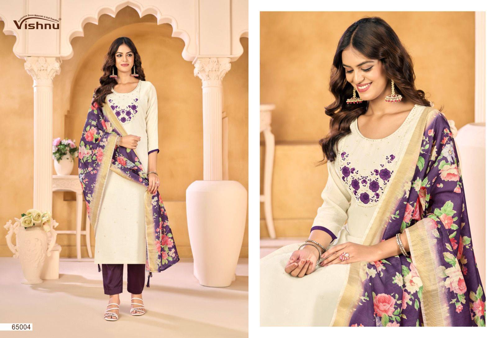 Samrastha By Vishnu 65001 To 65012 Series Beautiful Stylish Festive Suits Fancy Colorful Casual Wear & Ethnic Wear & Ready To Wear Mull Chanderi Dresses At Wholesale Price