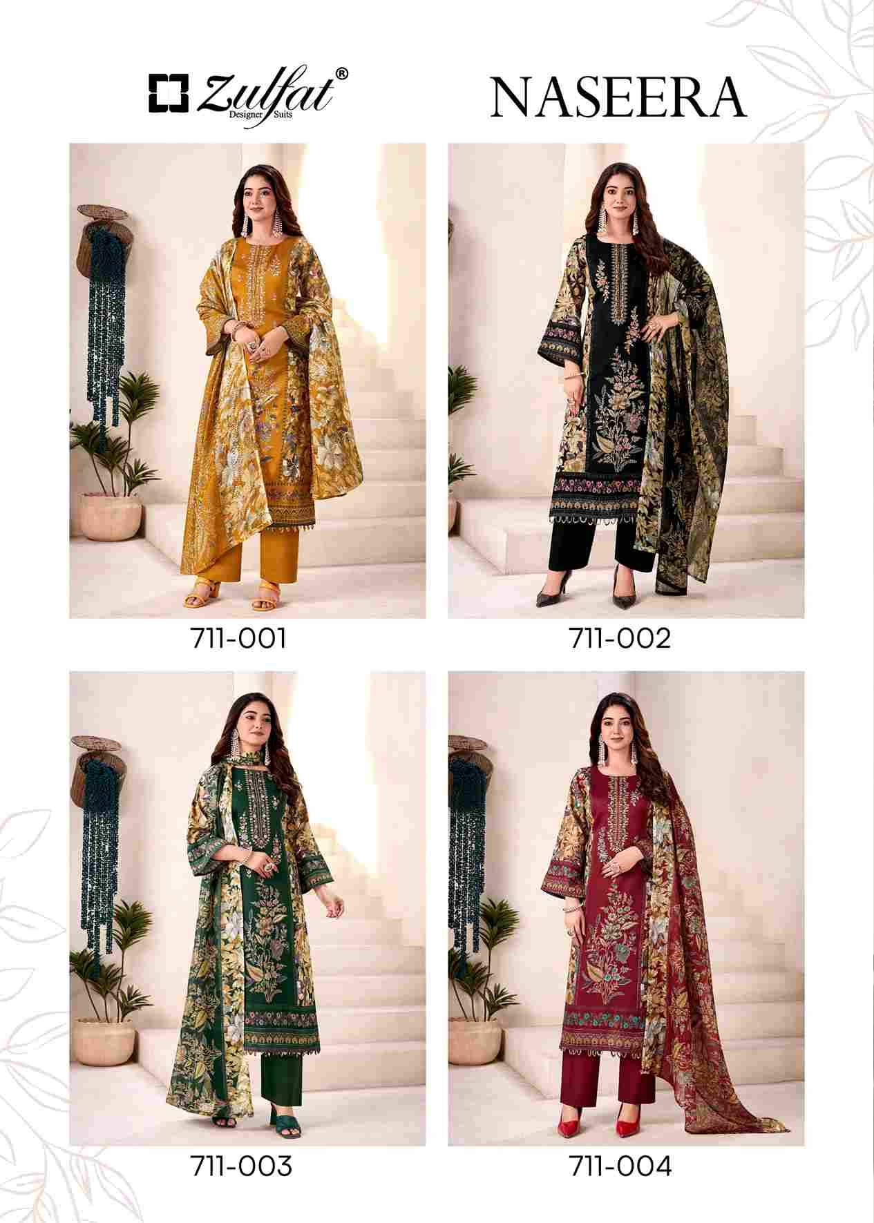 Naseera By Zulfat 711-001 To 711-006 Series Beautiful Festive Suits Stylish Fancy Colorful Casual Wear & Ethnic Wear Pure Jam Cotton Dresses At Wholesale Price