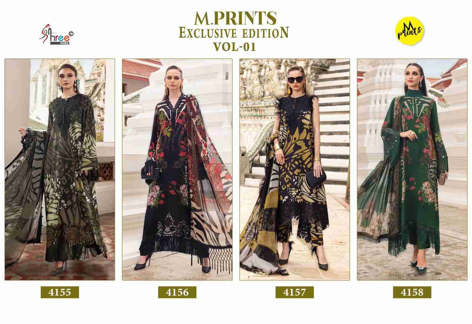 M.Print Exclusive Edition Vol-1 By Shree Fabs 4155 To 4158 Designer Pakistani Suits Collection Beautiful Stylish Fancy Colorful Party Wear & Ethnic Wear Pure Cotton With Embroidery Dresses At Wholesale Price