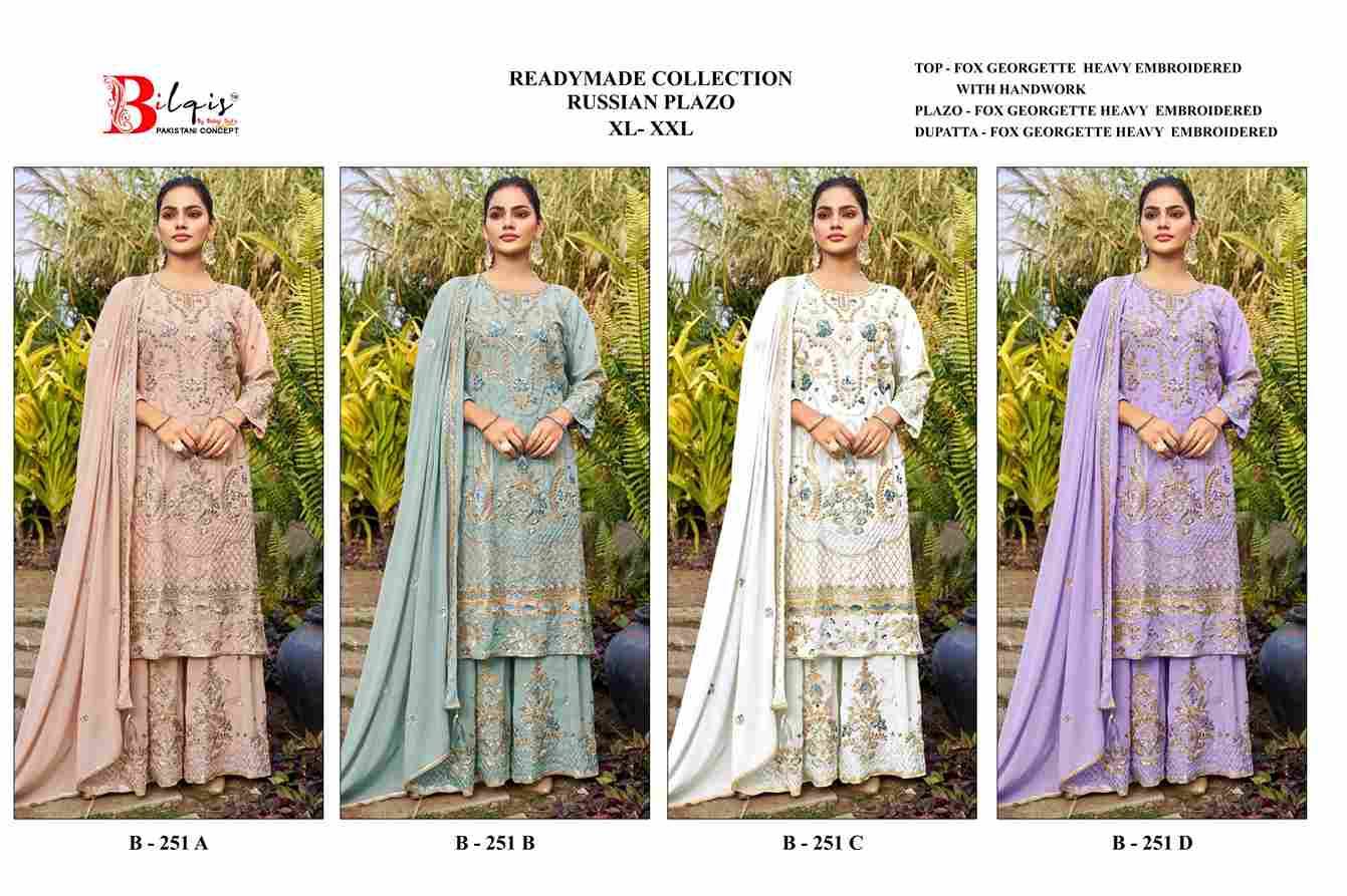 Bilqis 251 Colours By Bilqis 251-A To 251-D Series Beautiful Pakistani Suits Stylish Fancy Colorful Party Wear & Occasional Wear Faux Georgette Embroidery Dresses At Wholesale Price