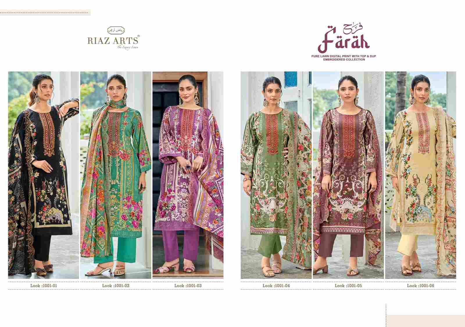 Farah By Riaz Arts 1001-01 To 1006-06 Series Beautiful Festive Suits Stylish Fancy Colorful Casual Wear & Ethnic Wear Cotton Cambric Lawn Print Dresses At Wholesale Price