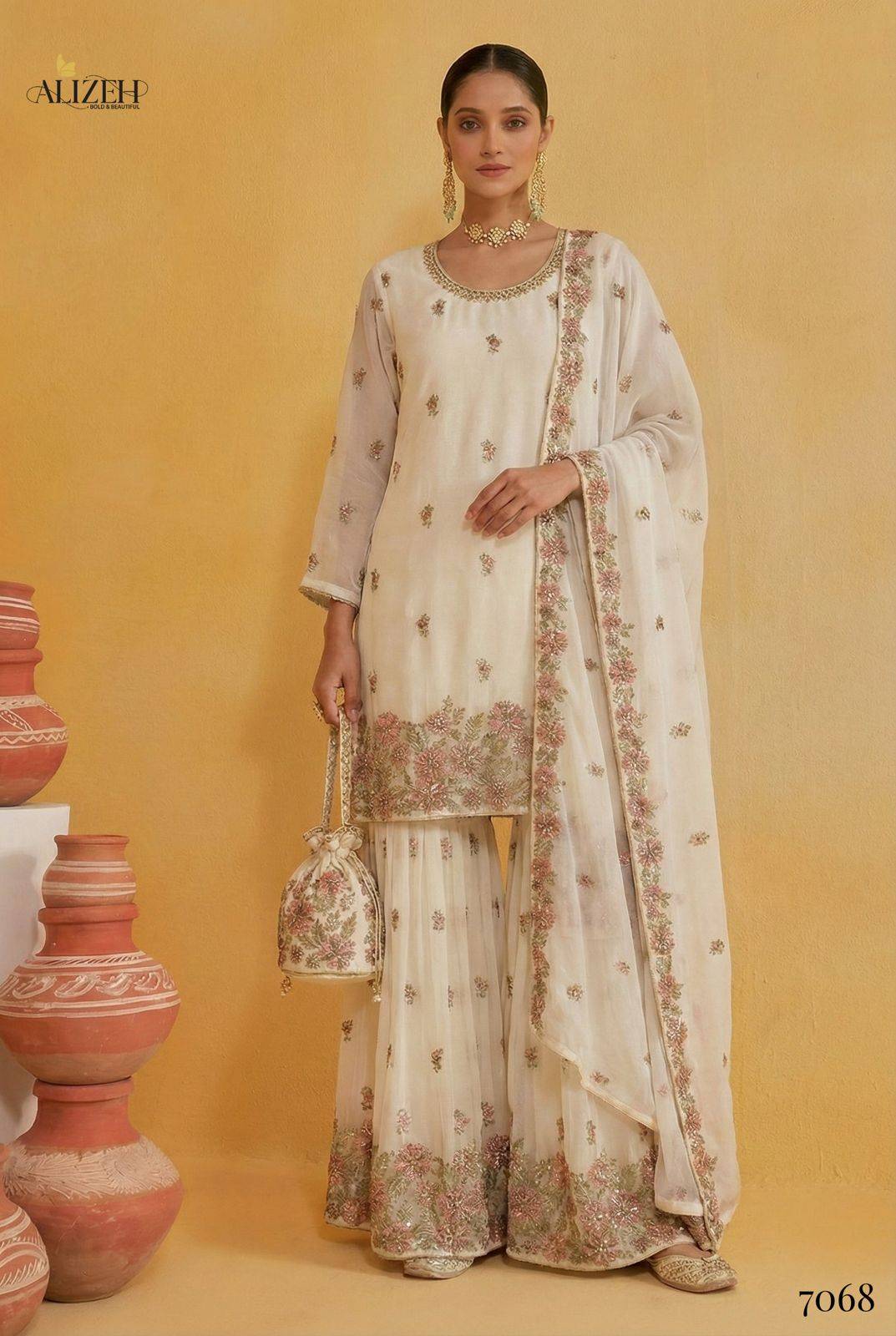 Alizeh By Sayuri 7066 To 7069 Series Designer Suits Beautiful Fancy Colorful Stylish Party Wear & Occasional Wear Georgette Dresses At Wholesale Price