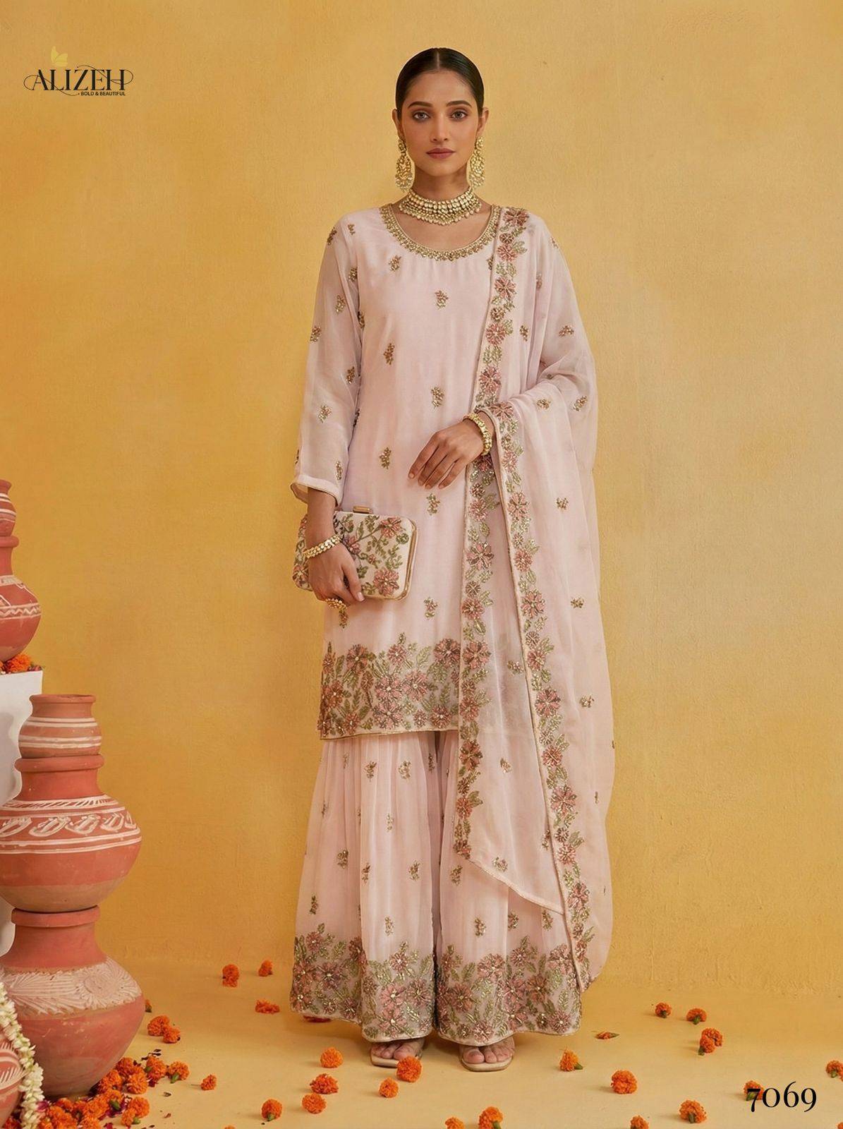 Alizeh By Sayuri 7066 To 7069 Series Designer Suits Beautiful Fancy Colorful Stylish Party Wear & Occasional Wear Georgette Dresses At Wholesale Price