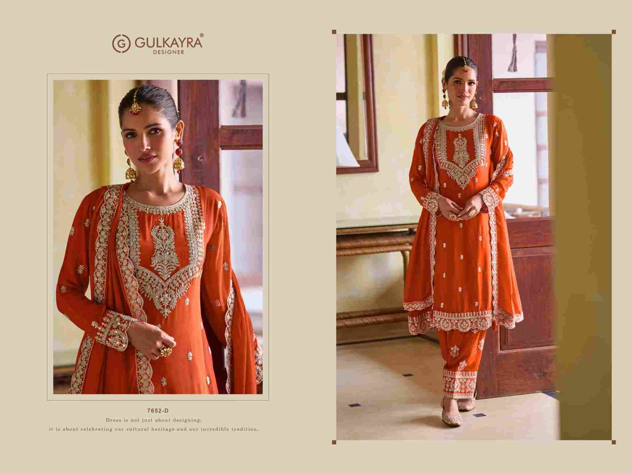 Harley By Gulkayra Designer 7652-A To 7652-D Series Beautiful Suits Colorful Stylish Fancy Casual Wear & Ethnic Wear Real Chinnon Dresses At Wholesale Price
