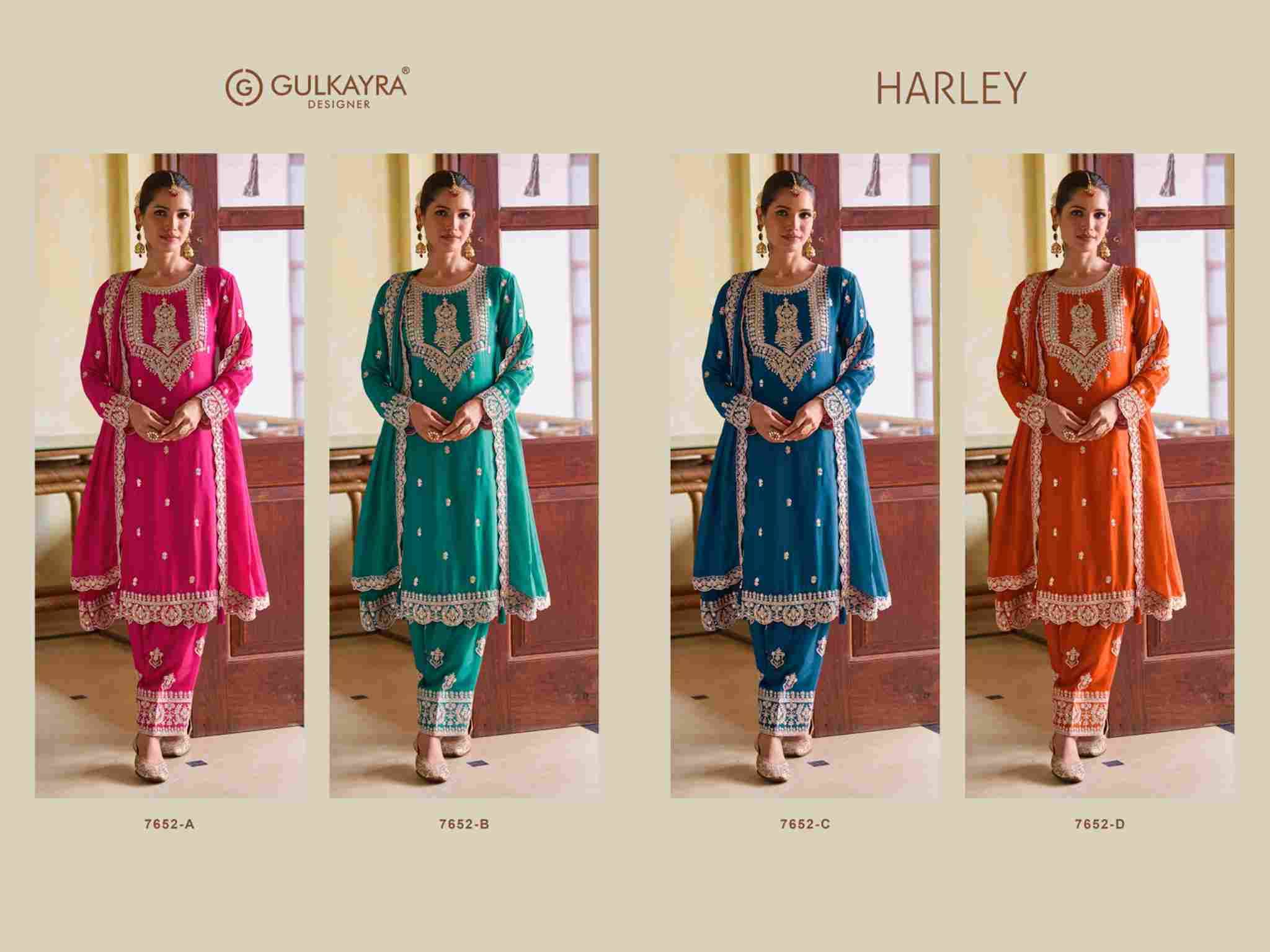 Harley By Gulkayra Designer 7652-A To 7652-D Series Beautiful Suits Colorful Stylish Fancy Casual Wear & Ethnic Wear Real Chinnon Dresses At Wholesale Price