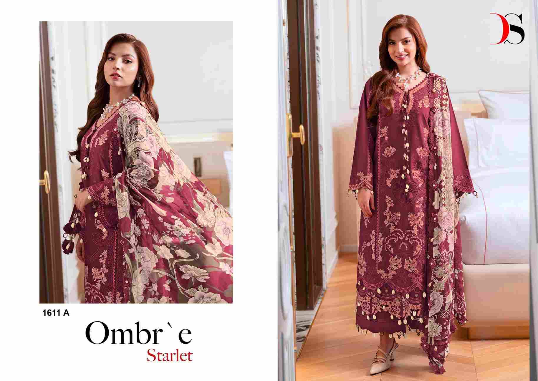 Ombre Starlet Colours By Deepsy Suits 1611-A To 1611-D Series Pakistani Stylish Beautiful Colourful Printed & Embroidered Party Wear & Occasional Wear Pure Cotton Dresses At Wholesale Price