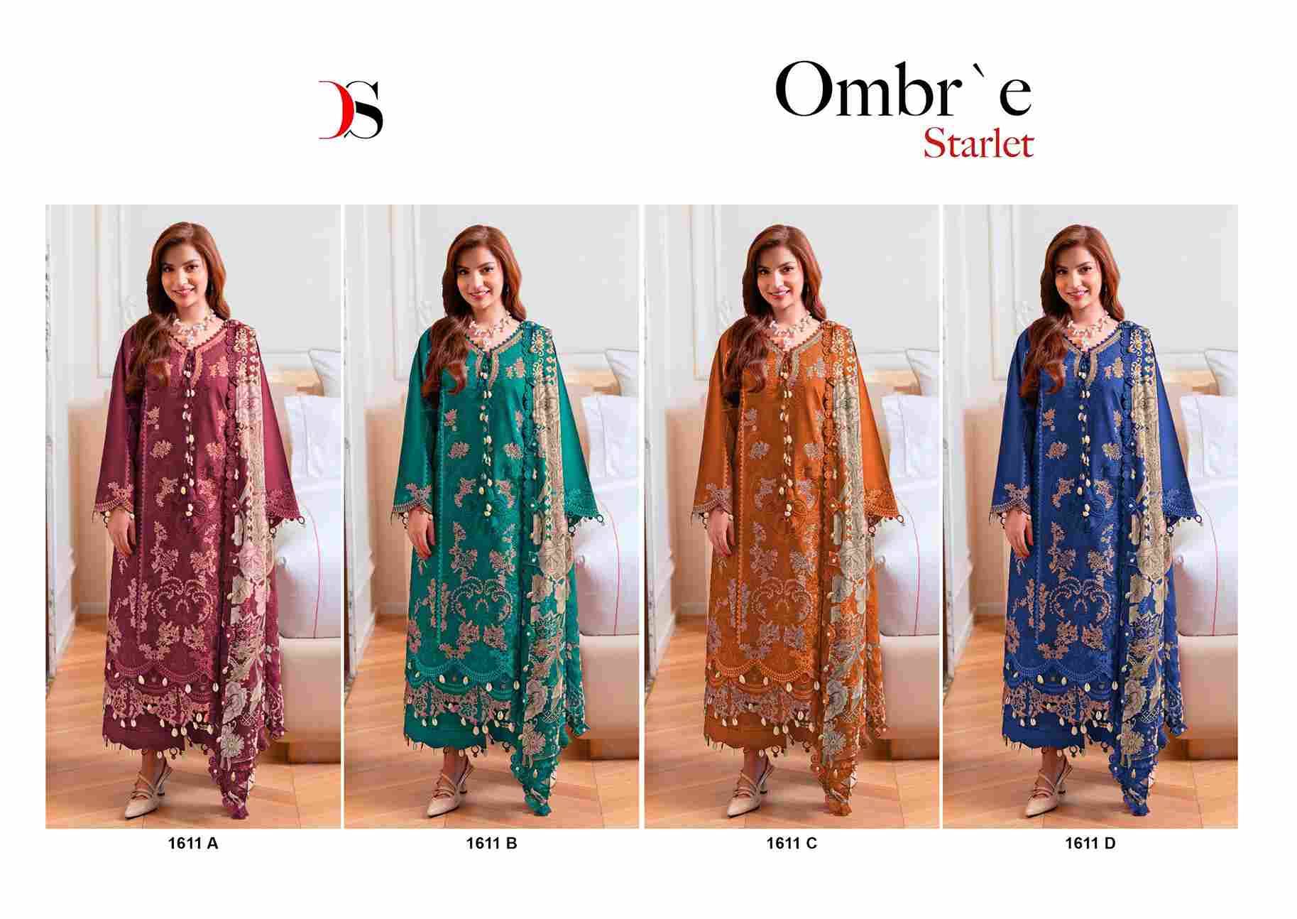 Ombre Starlet Colours By Deepsy Suits 1611-A To 1611-D Series Pakistani Stylish Beautiful Colourful Printed & Embroidered Party Wear & Occasional Wear Pure Cotton Dresses At Wholesale Price