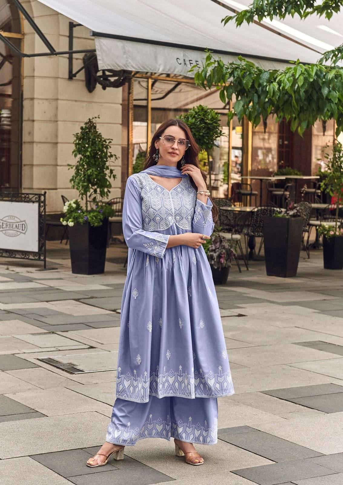 LAKHNAVI VOL 8 PLATINUM BY VAMIKA 1043-A To 1043-D Series Beautiful Stylish Sharara Suits Fancy Colorful Casual Wear & Ethnic Wear & Ready To Wear Pure Rayon Printed Dresses At Wholesale Price