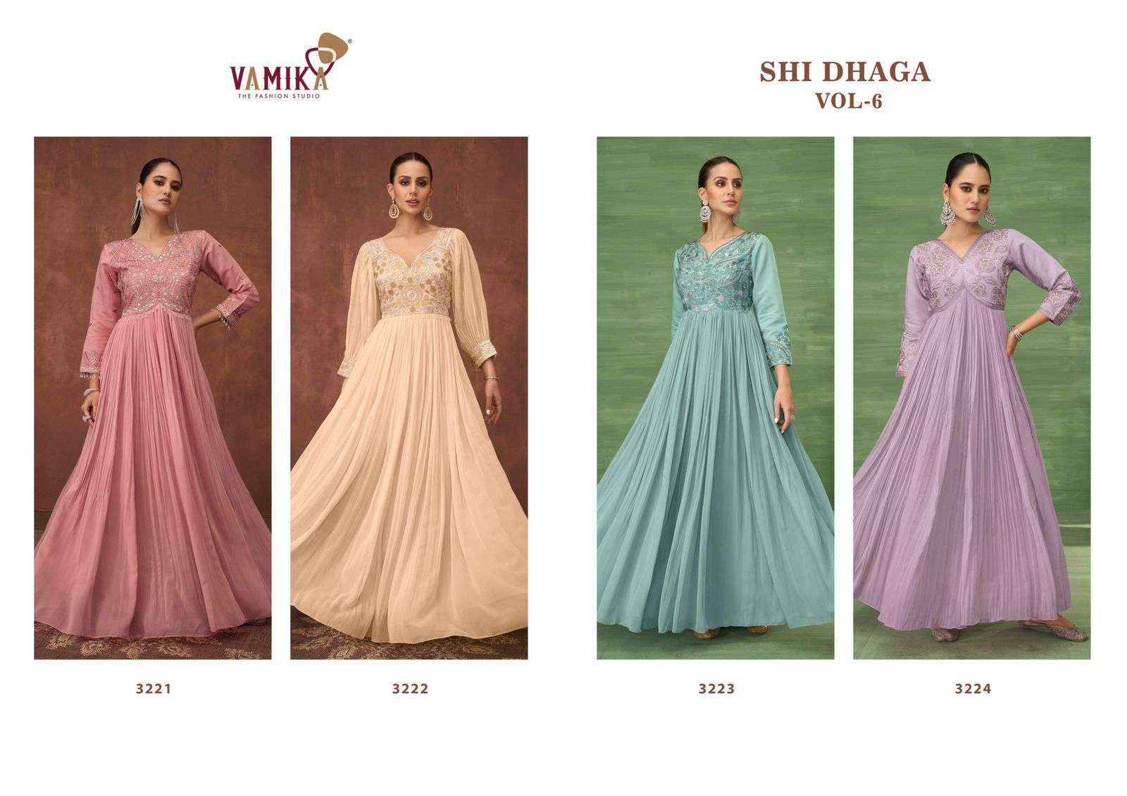 Sui Dhaga Vol 6 by Vamika 3221 to 3224 Series Designer Stylish Fancy Colorful Beautiful Party Wear & Ethnic Wear Collection Heavy Georgette Designer Gown At Wholesale Price