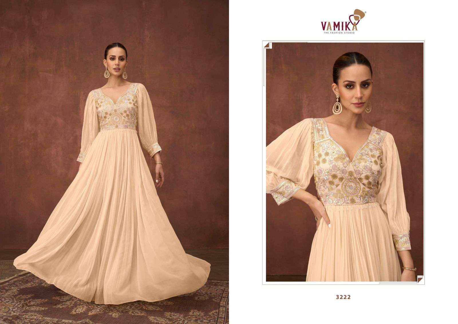 Sui Dhaga Vol 6 by Vamika 3221 to 3224 Series Designer Stylish Fancy Colorful Beautiful Party Wear & Ethnic Wear Collection Heavy Georgette Designer Gown At Wholesale Price
