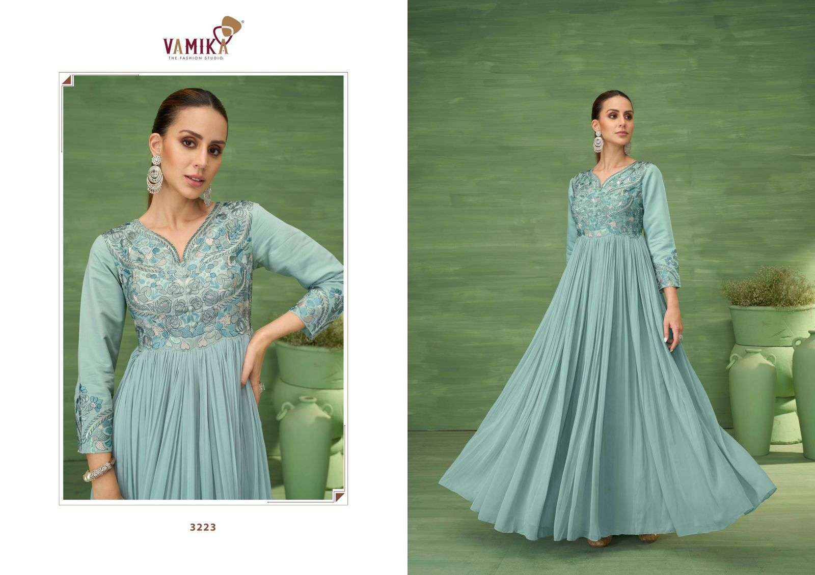 Sui Dhaga Vol 6 by Vamika 3221 to 3224 Series Designer Stylish Fancy Colorful Beautiful Party Wear & Ethnic Wear Collection Heavy Georgette Designer Gown At Wholesale Price