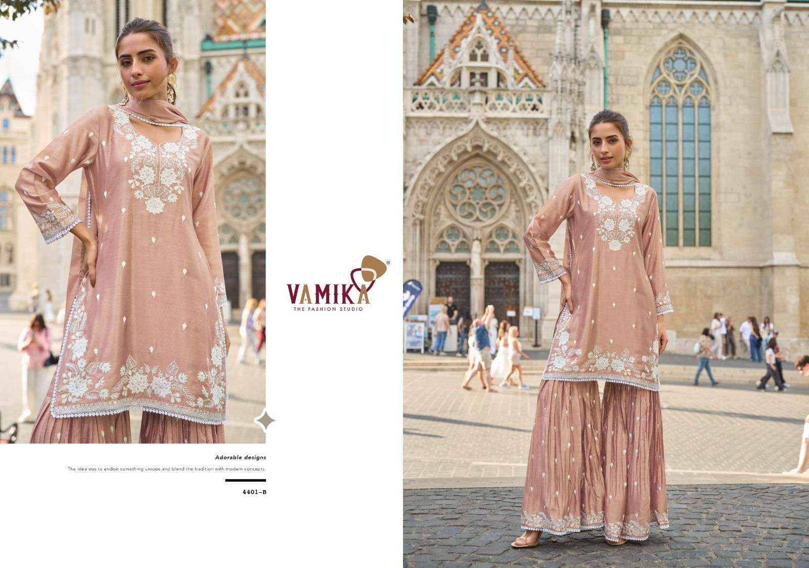 Anamika Vol 3 by Vamika 4401 A to 4401 E Series Designer Stylish Fancy Colorful Beautiful Party Wear & Ethnic Wear Collection  Heavy CHINON With Heavy Work At Wholesale Price