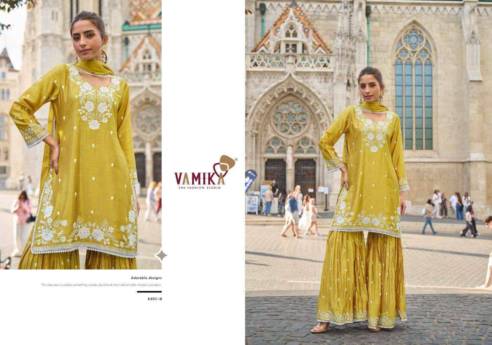 Anamika Vol 3 by Vamika 4401 A to 4401 E Series Designer Stylish Fancy Colorful Beautiful Party Wear & Ethnic Wear Collection  Heavy CHINON With Heavy Work At Wholesale Price