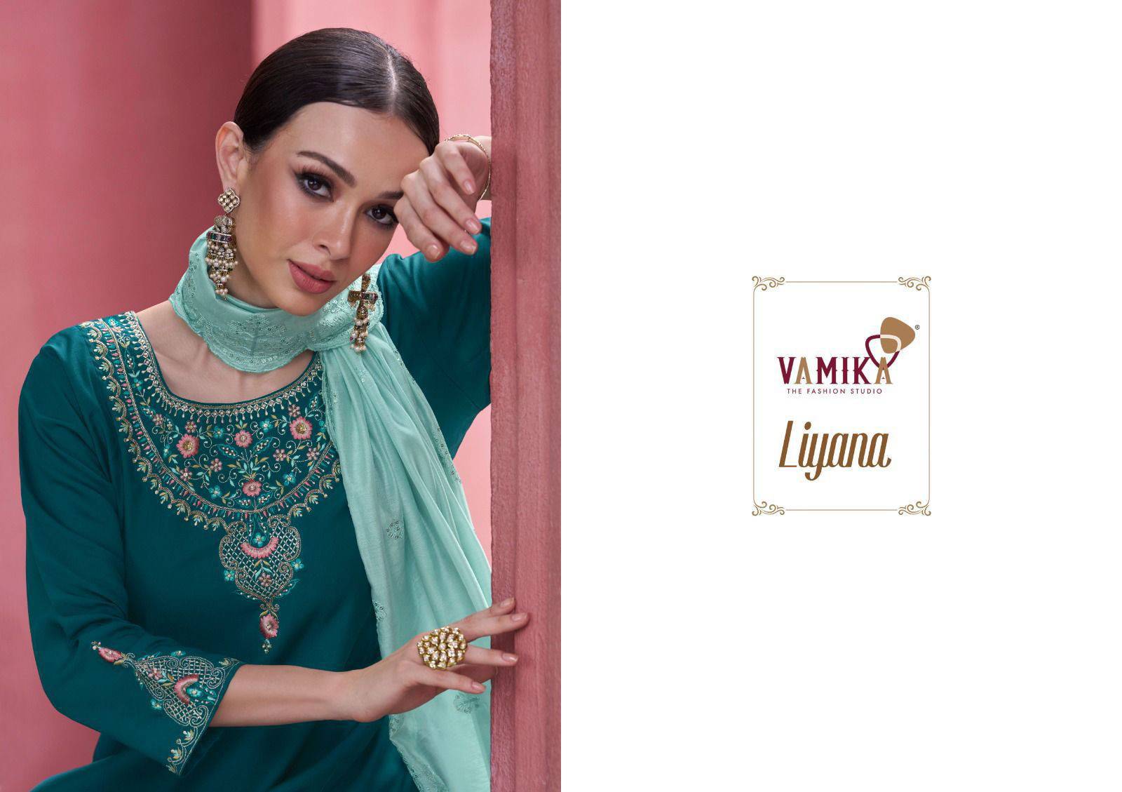 Liyana By Vamika 5301 to 5306 Series Designer Stylish Fancy Colorful Beautiful Party Wear & Ethnic Wear Collection  Viscose Embroidery Kurti Pant And Dupatta Collection At Wholesale Price