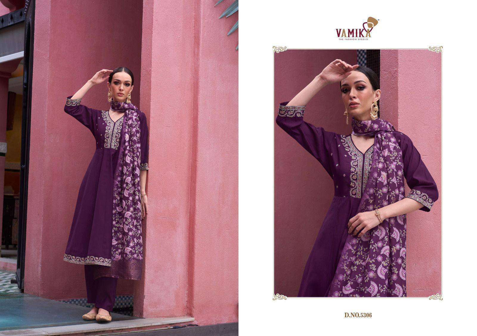 Liyana By Vamika 5301 to 5306 Series Designer Stylish Fancy Colorful Beautiful Party Wear & Ethnic Wear Collection  Viscose Embroidery Kurti Pant And Dupatta Collection At Wholesale Price