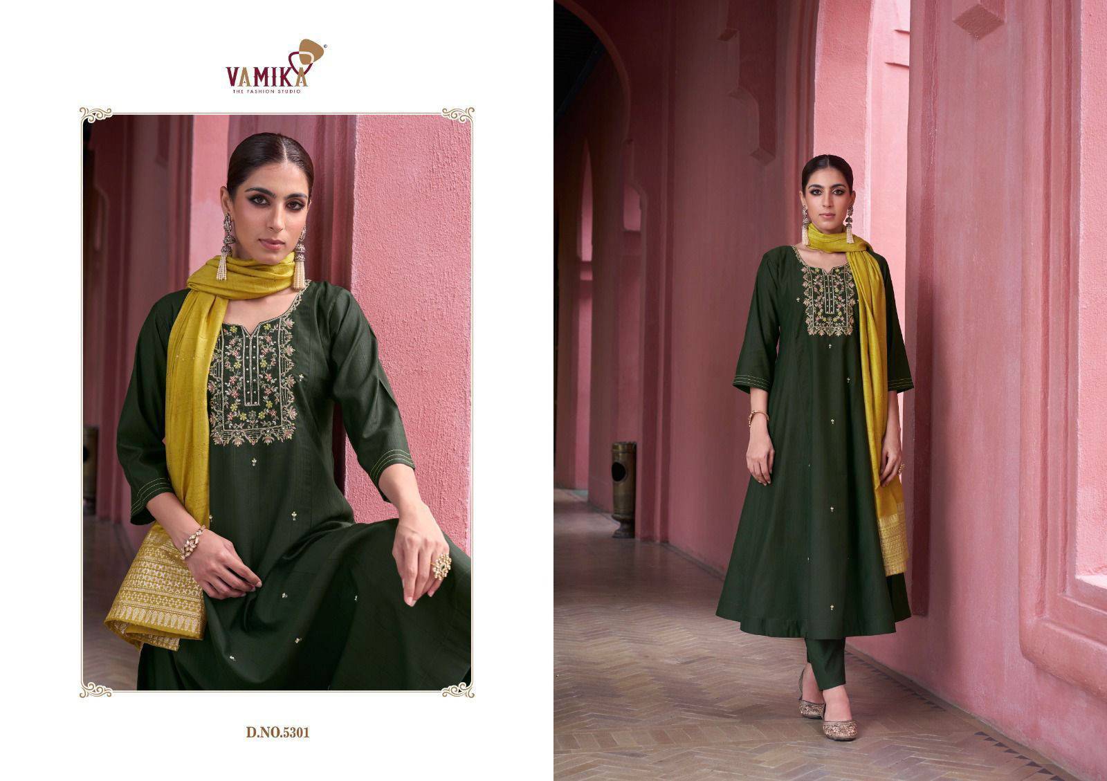 Liyana By Vamika 5301 to 5306 Series Designer Stylish Fancy Colorful Beautiful Party Wear & Ethnic Wear Collection  Viscose Embroidery Kurti Pant And Dupatta Collection At Wholesale Price