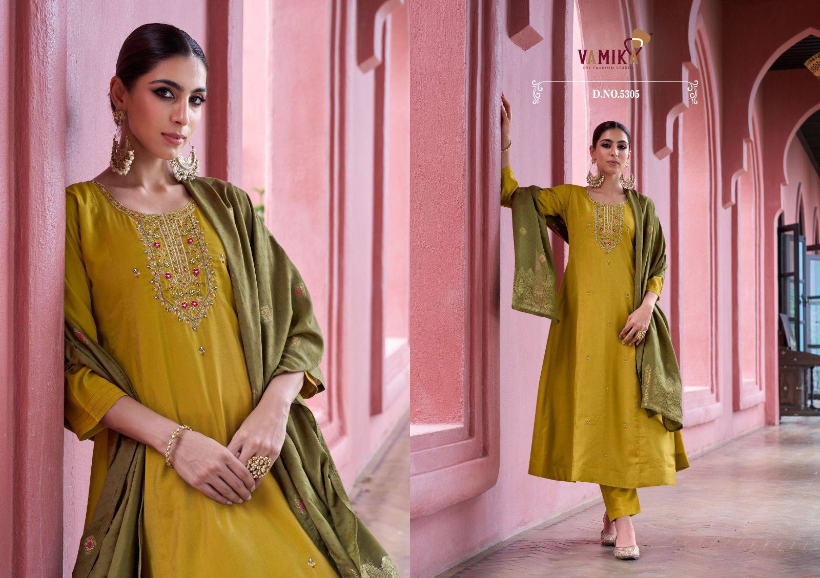 Liyana By Vamika 5301 to 5306 Series Designer Stylish Fancy Colorful Beautiful Party Wear & Ethnic Wear Collection  Viscose Embroidery Kurti Pant And Dupatta Collection At Wholesale Price