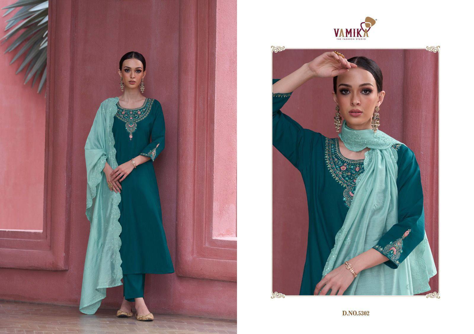 Liyana By Vamika 5301 to 5306 Series Designer Stylish Fancy Colorful Beautiful Party Wear & Ethnic Wear Collection  Viscose Embroidery Kurti Pant And Dupatta Collection At Wholesale Price