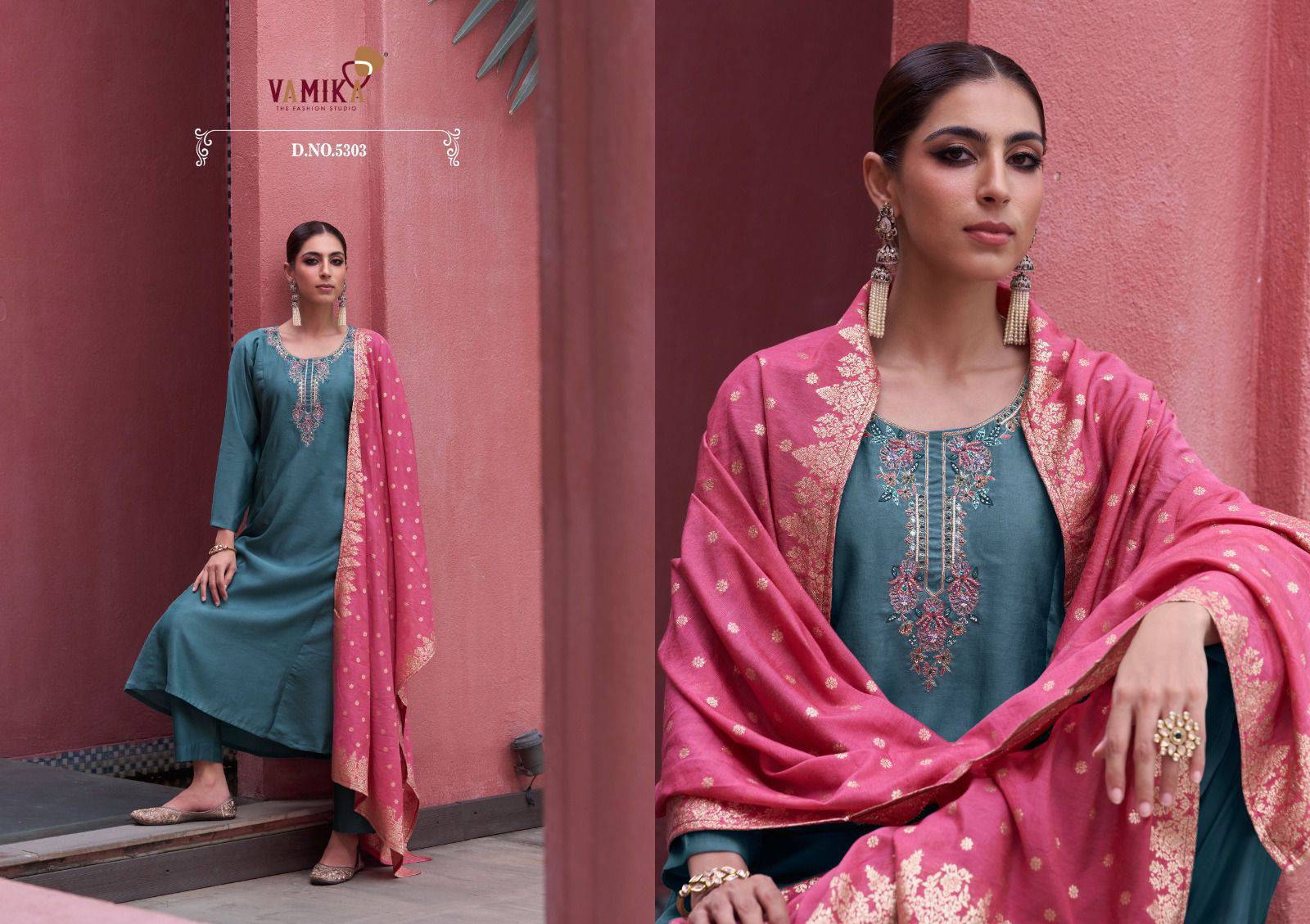 Liyana By Vamika 5301 to 5306 Series Designer Stylish Fancy Colorful Beautiful Party Wear & Ethnic Wear Collection  Viscose Embroidery Kurti Pant And Dupatta Collection At Wholesale Price