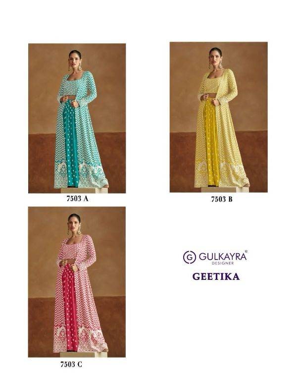 Geetika Gulkayra designer 7503 A to 7503 C Series Beautiful gowns Colorful Stylish Fancy Casual Wear & Ethnic Wear georgette Dresses At Wholesale Price