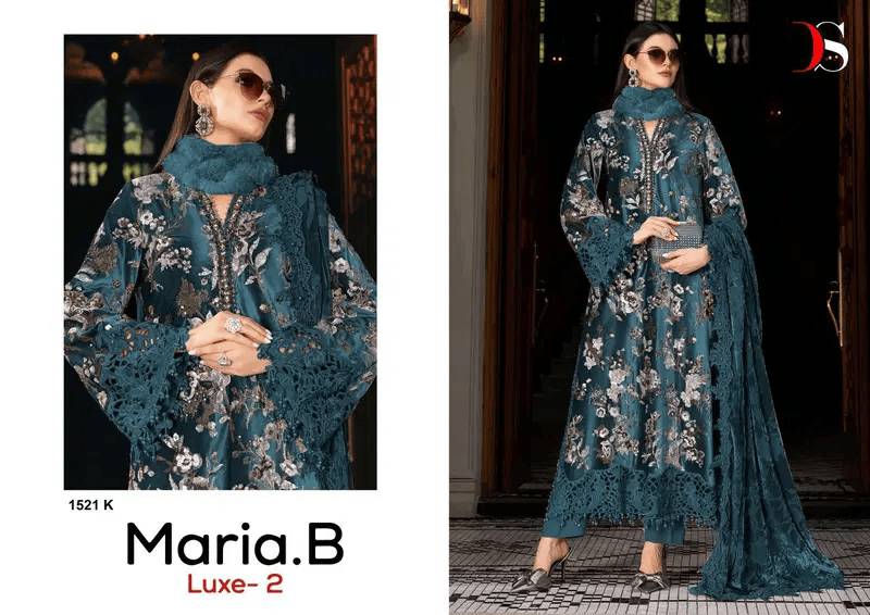  Deepsy Maria B Luxe-2 D No 1521 colors Series Pakistani Stylish Beautiful Colourful Printed & Embroidered Party Wear & Occasional Wear Pure Viscose Rayon Dresses At Wholesale Price