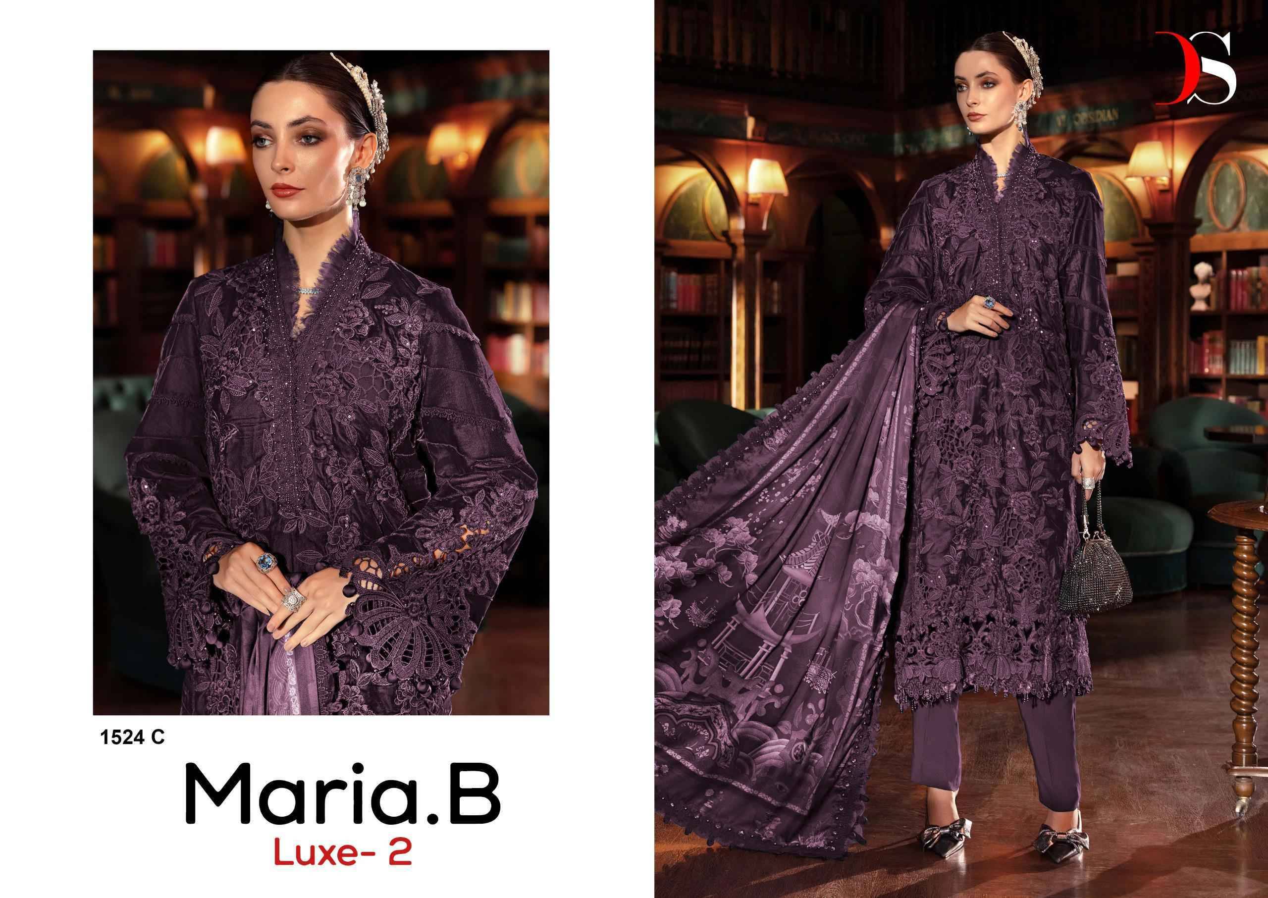  Deepsy Maria B Luxe-2 D No 1524 colors Series Pakistani Stylish Beautiful Colourful Printed & Embroidered Party Wear & Occasional Wear Pure Viscose Rayon Dresses At Wholesale Price