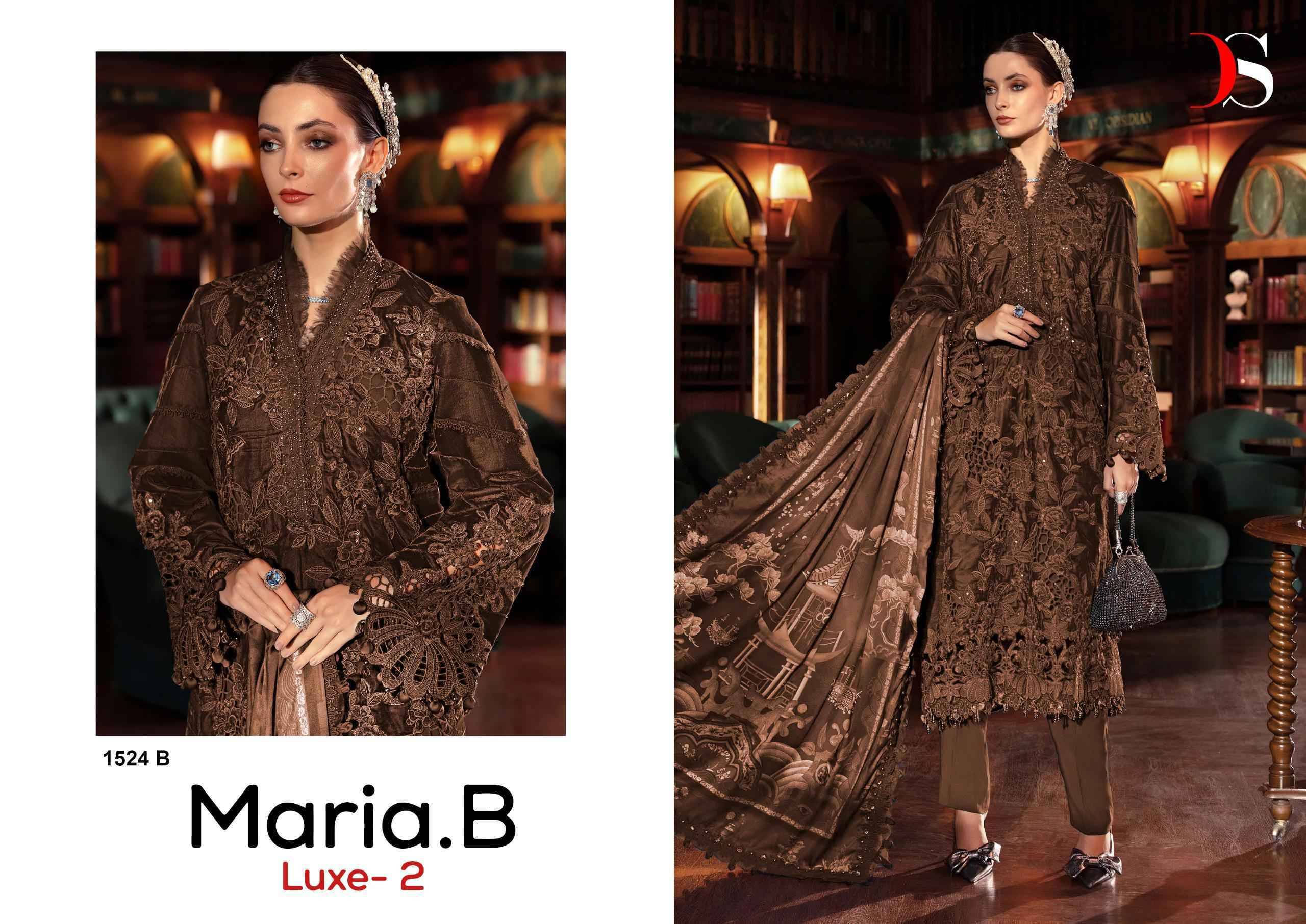 Deepsy Maria B Luxe-2 D No 1524 colors Series Pakistani Stylish Beautiful Colourful Printed & Embroidered Party Wear & Occasional Wear Pure Viscose Rayon Dresses At Wholesale Price