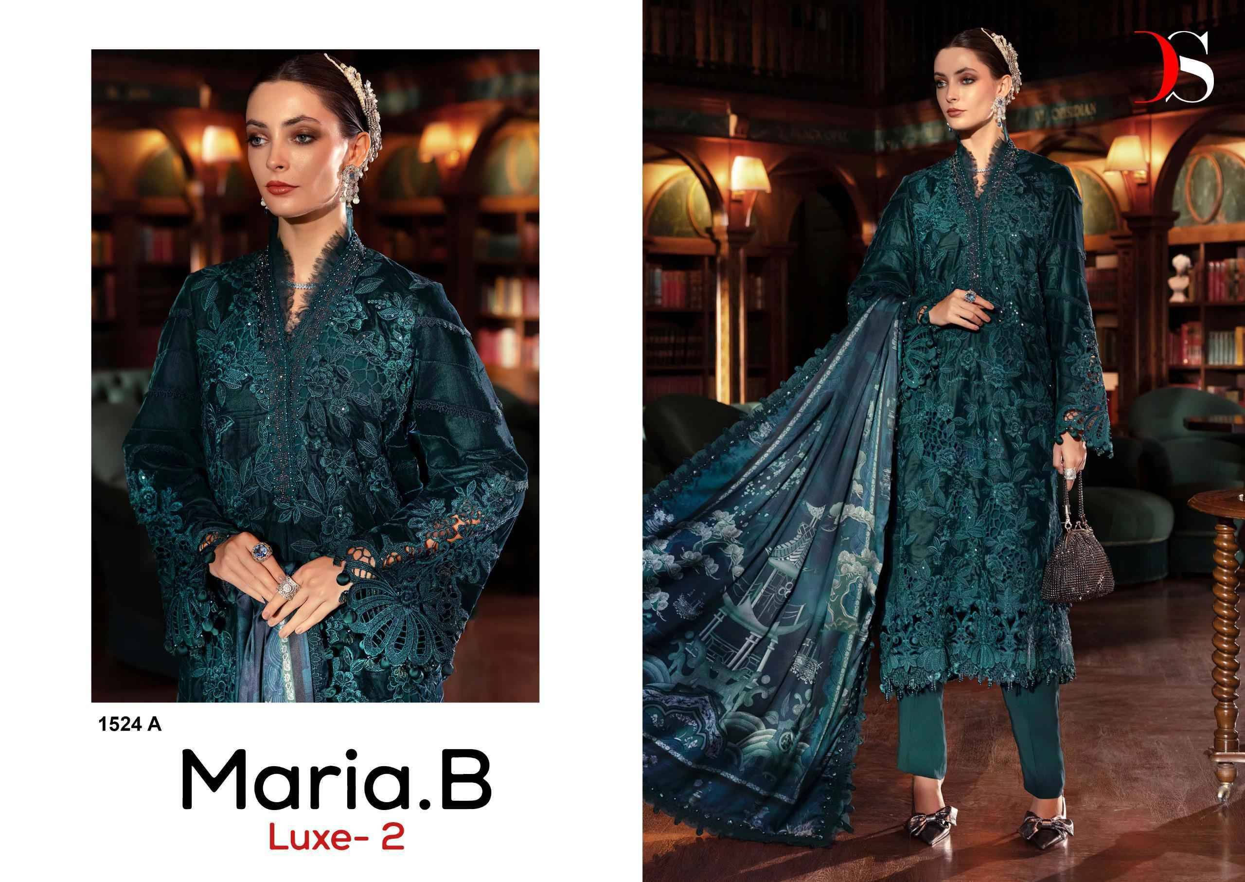  Deepsy Maria B Luxe-2 D No 1524 colors Series Pakistani Stylish Beautiful Colourful Printed & Embroidered Party Wear & Occasional Wear Pure Viscose Rayon Dresses At Wholesale Price