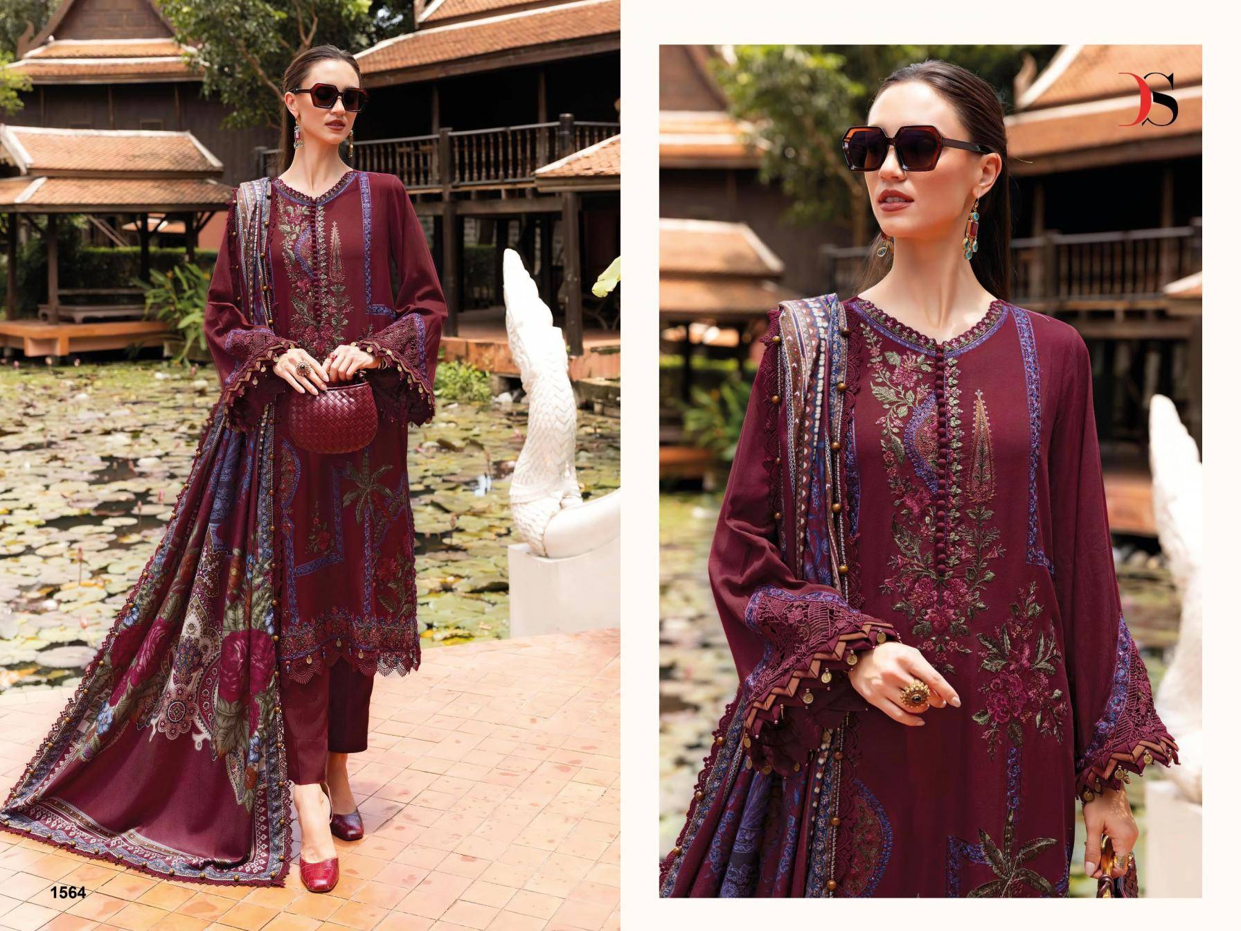  MARIA B PREMIUM EMBROIDERED REYON 5 BY DEEPSY SUITS 1561 TO 1566 Series Pakistani Stylish Beautiful Colourful Printed & Embroidered Party Wear & Occasional Wear Pure Viscose Rayon Dresses At Wholesale Price