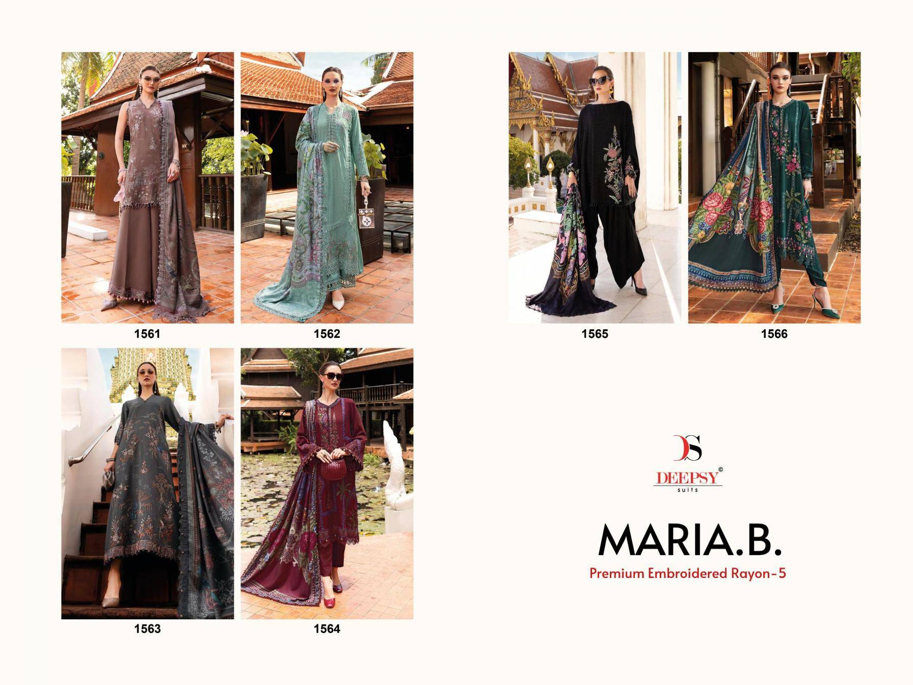  MARIA B PREMIUM EMBROIDERED REYON 5 BY DEEPSY SUITS 1561 TO 1566 Series Pakistani Stylish Beautiful Colourful Printed & Embroidered Party Wear & Occasional Wear Pure Viscose Rayon Dresses At Wholesale Price