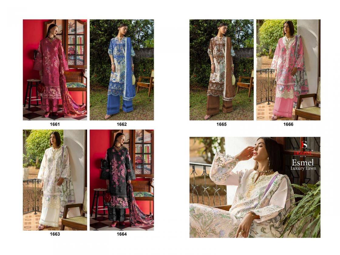 Esmel Luxury Lawn BY DEEPSY 1661 TO 1666 SERIES Pakistani Stylish Beautiful Colourful Printed & Embroidered Party Wear & Occasional Wear Pure cotton Dresses At Wholesale Price