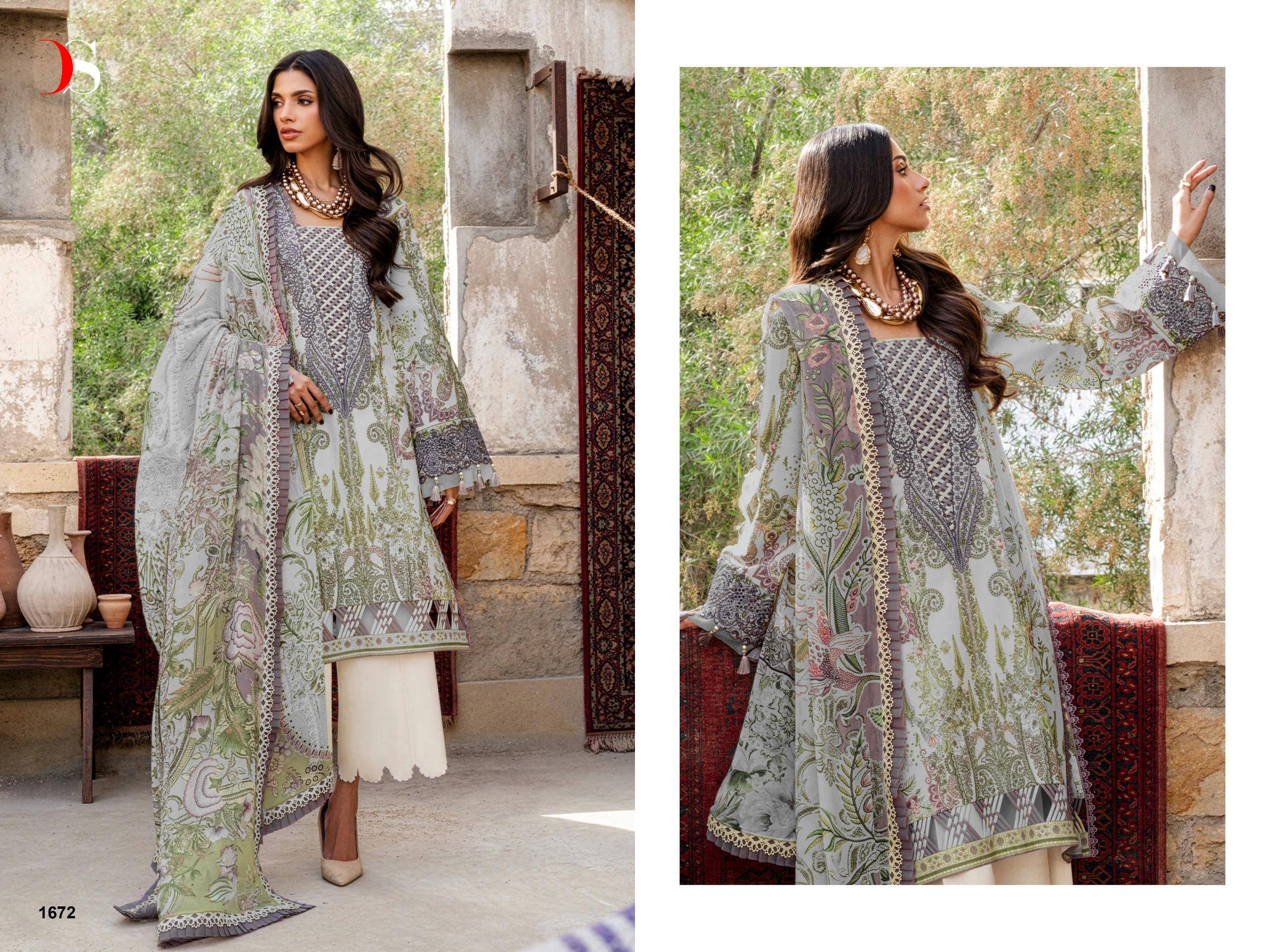 JADE BLISS LAWN 25 VOL 4 BY DEEPSY 1671 TO 1678 SERIES Pakistani Stylish Beautiful Colourful Printed & Embroidered Party Wear & Occasional Wear Pure cotton Dresses At Wholesale Price