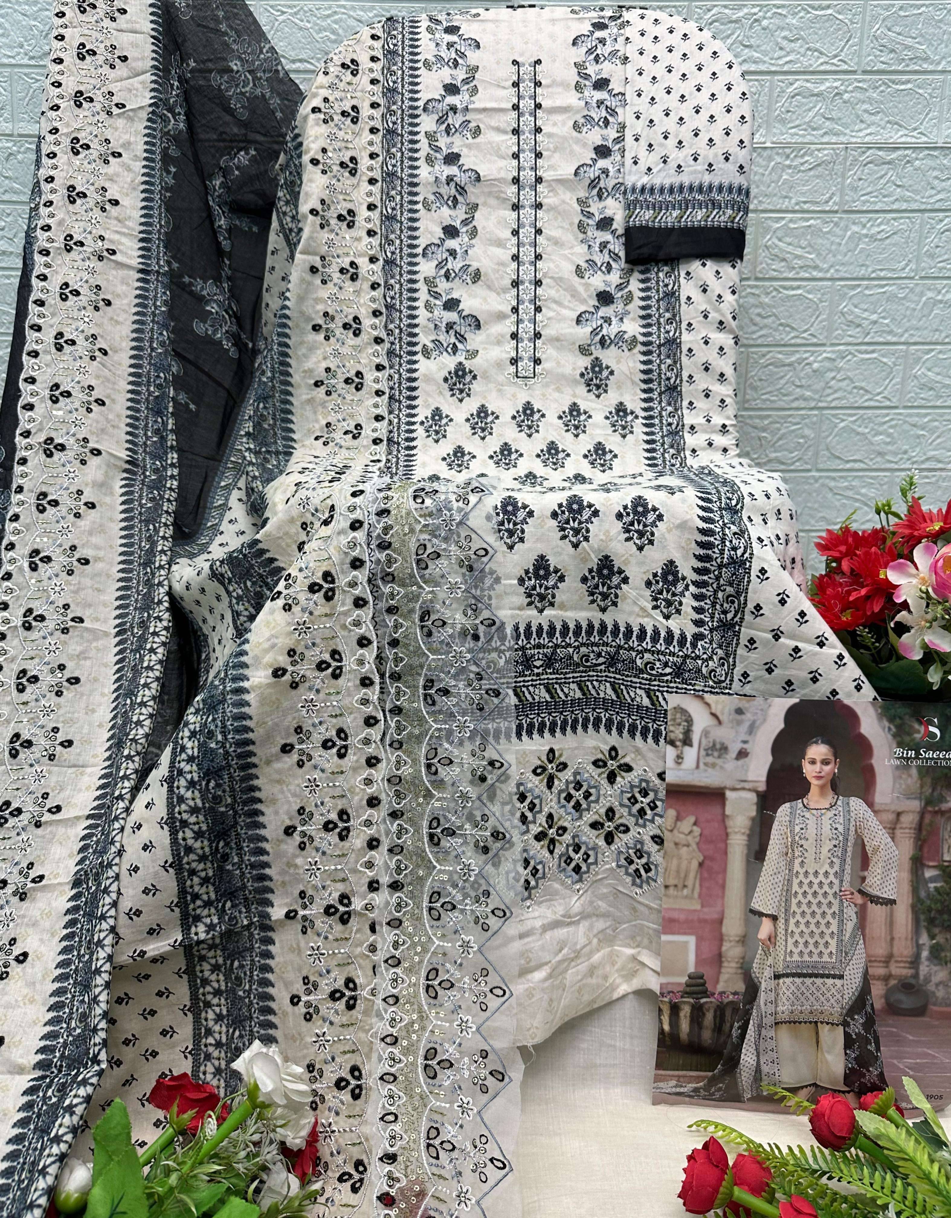 BIN SAEED LAWN COLLECTION VOL 19   BY DEEPSY 1901 TO 1908 SERIES Pakistani Stylish Beautiful Colourful Printed & Embroidered Party Wear & Occasional Wear Pure cotton Dresses At Wholesale Price