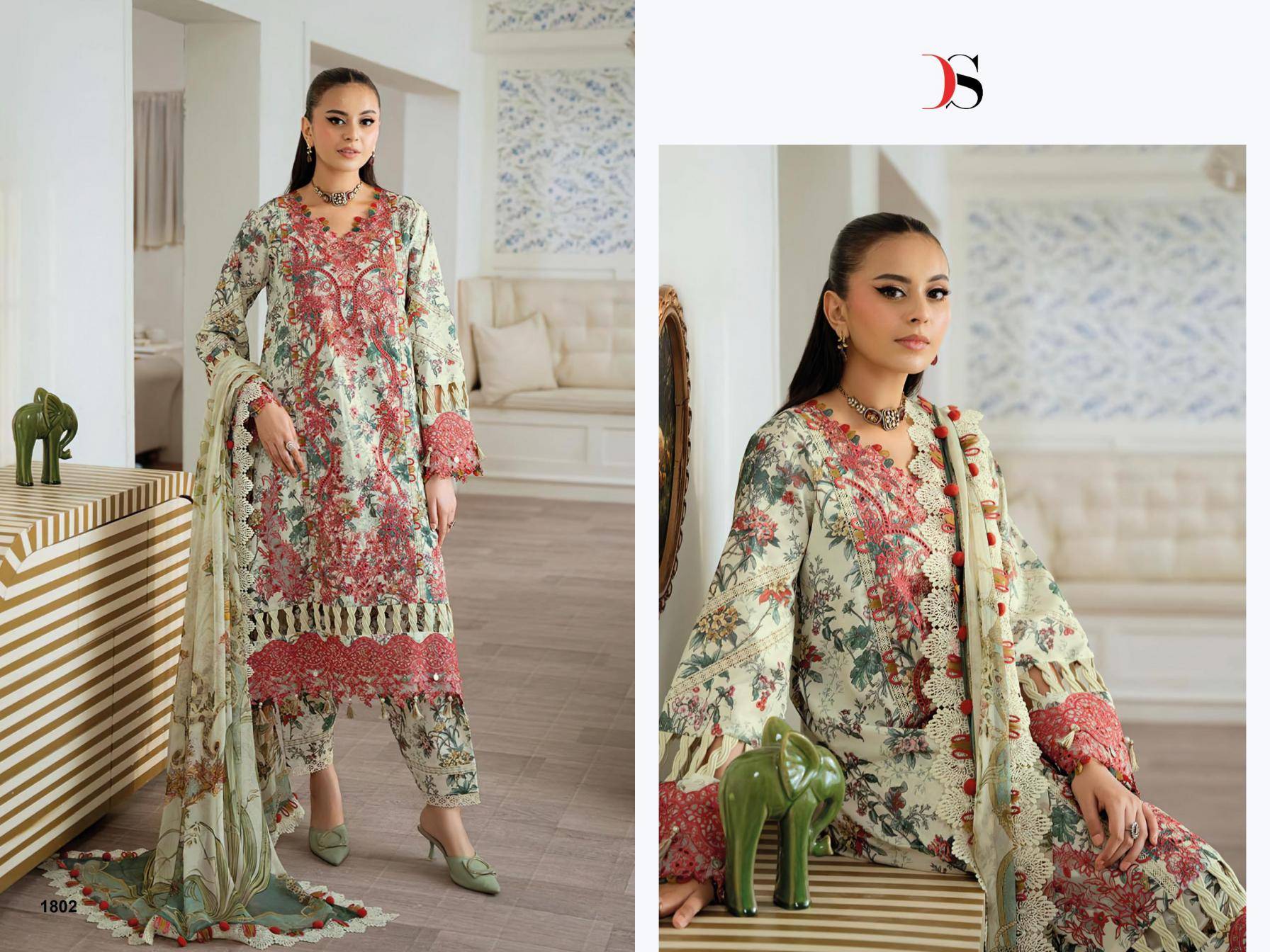  JADE FLORA PREMIUM DEEPSY SUITS 1801 TO 1808 SERIES Pakistani Stylish Beautiful Colourful Printed & Embroidered Party Wear & Occasional Wear Pure cotton Dresses At Wholesale Price