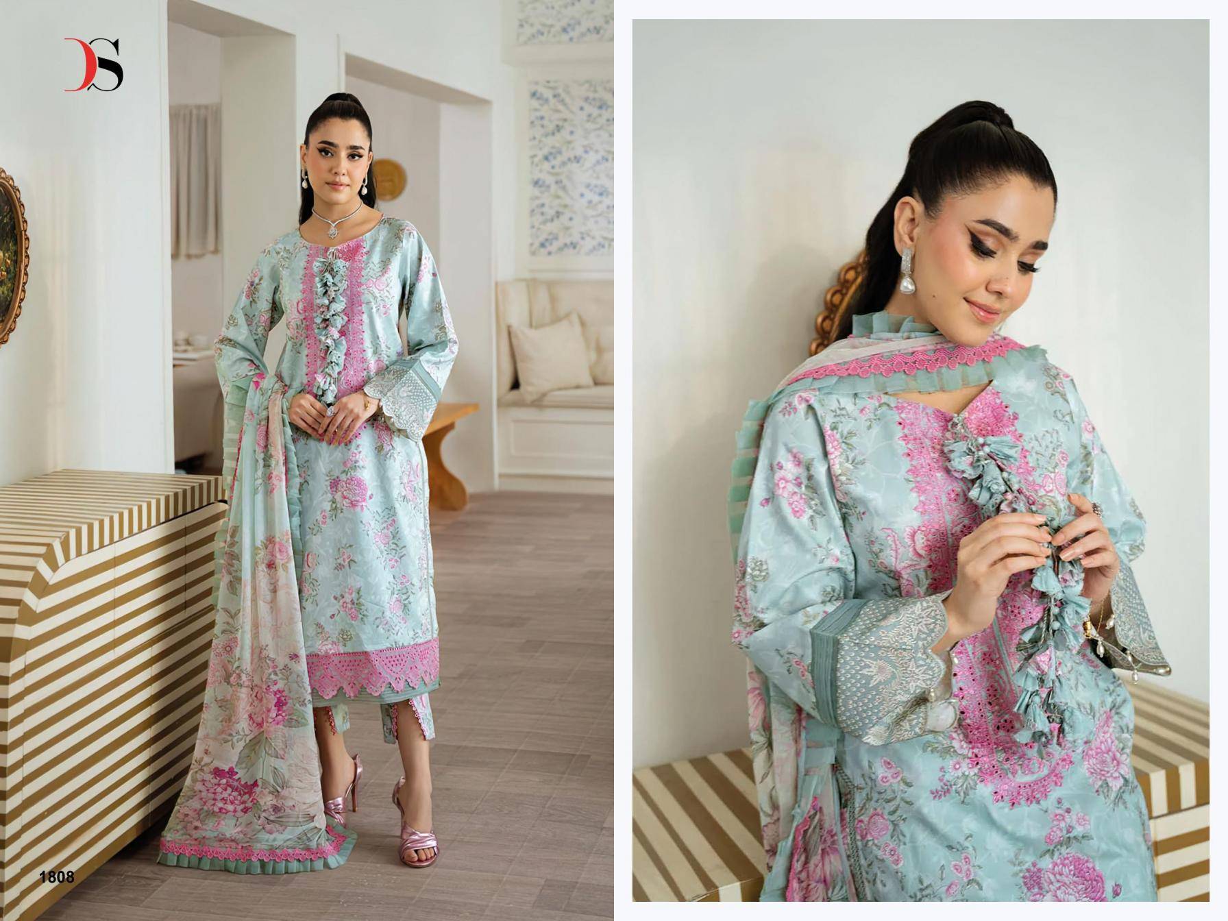  JADE FLORA PREMIUM DEEPSY SUITS 1801 TO 1808 SERIES Pakistani Stylish Beautiful Colourful Printed & Embroidered Party Wear & Occasional Wear Pure cotton Dresses At Wholesale Price