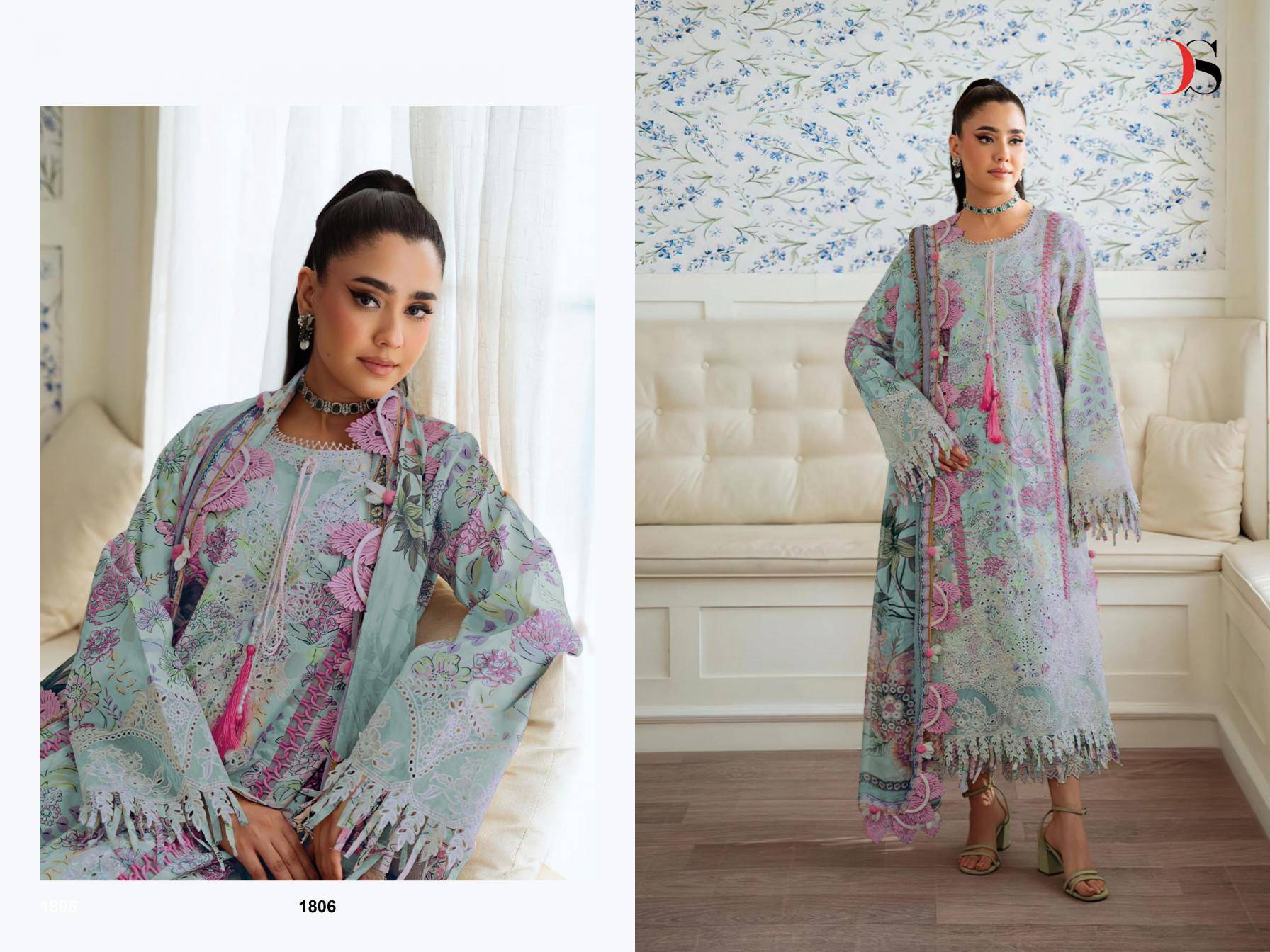  JADE FLORA PREMIUM DEEPSY SUITS 1801 TO 1808 SERIES Pakistani Stylish Beautiful Colourful Printed & Embroidered Party Wear & Occasional Wear Pure cotton Dresses At Wholesale Price