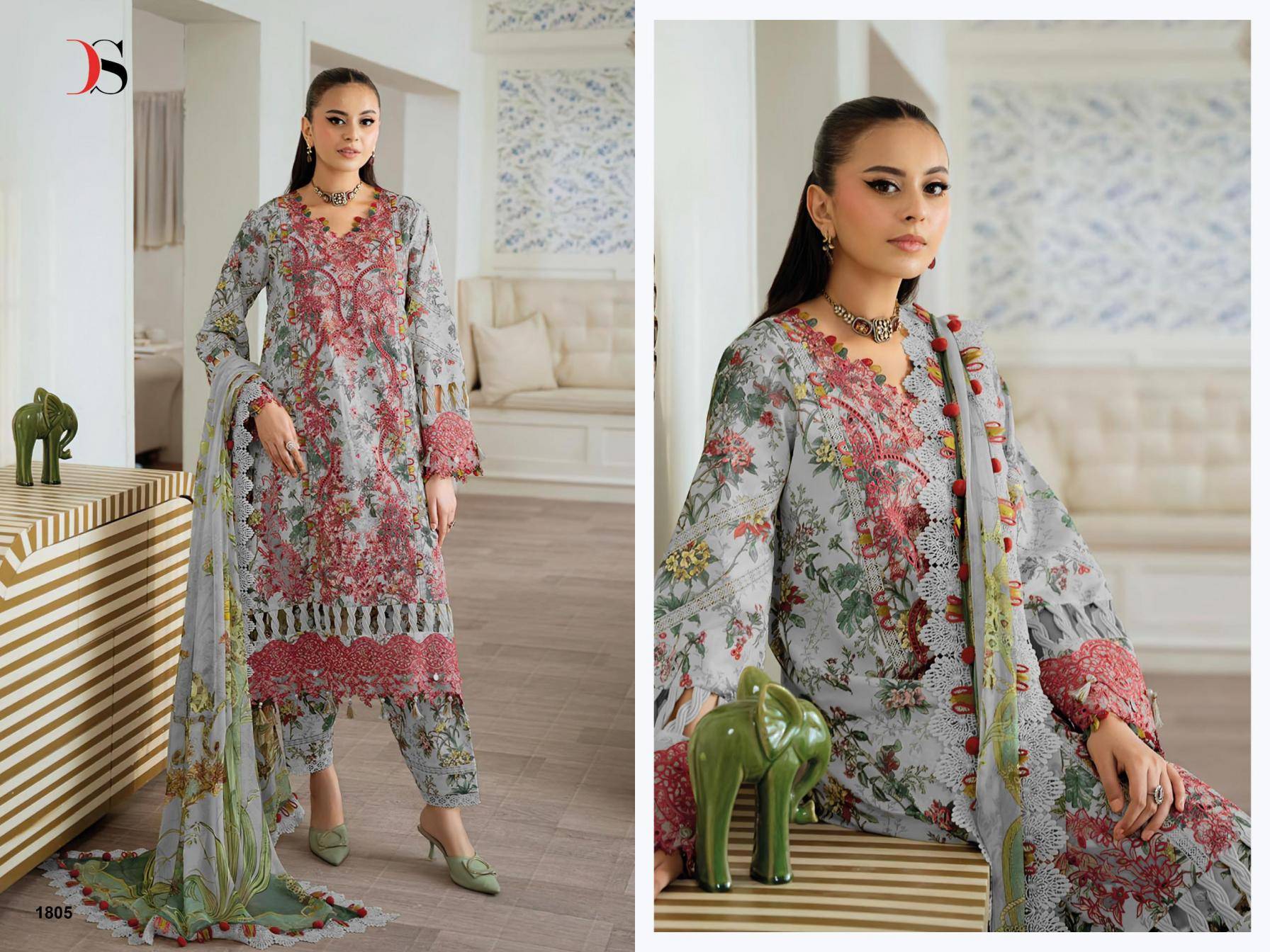  JADE FLORA PREMIUM DEEPSY SUITS 1801 TO 1808 SERIES Pakistani Stylish Beautiful Colourful Printed & Embroidered Party Wear & Occasional Wear Pure cotton Dresses At Wholesale Price