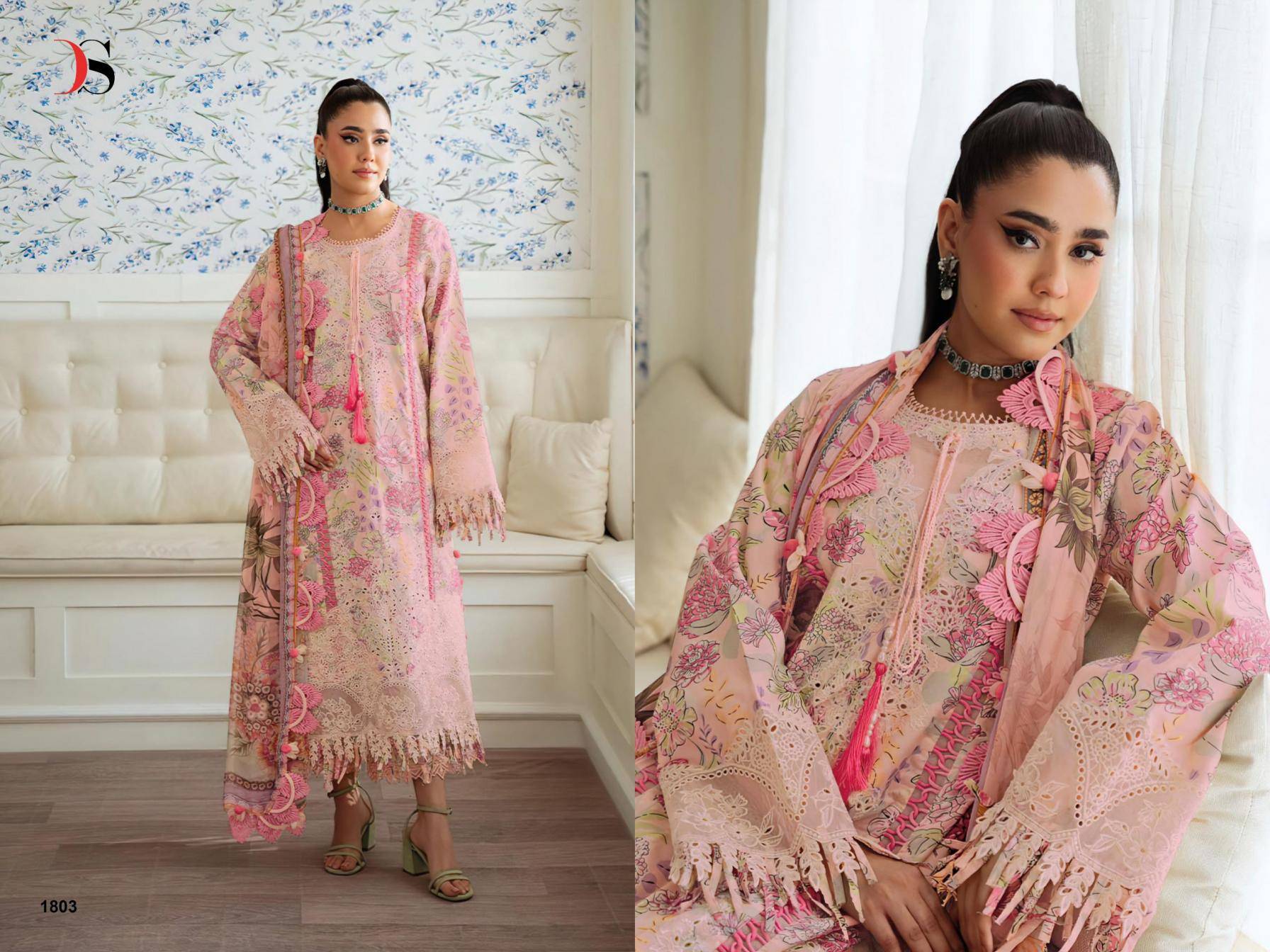  JADE FLORA PREMIUM DEEPSY SUITS 1801 TO 1808 SERIES Pakistani Stylish Beautiful Colourful Printed & Embroidered Party Wear & Occasional Wear Pure cotton Dresses At Wholesale Price