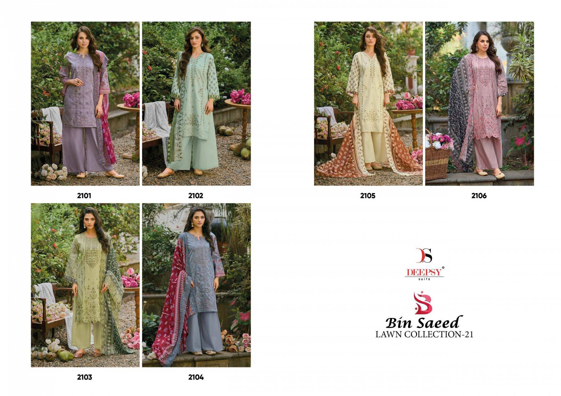 BIN SAEED LAWN COLLECTION VOL 21 BY DEEPSY SUITS 2101 TO 2106 SERIES Pakistani Stylish Beautiful Colourful Printed & Embroidered Party Wear & Occasional Wear Pure cotton Dresses At Wholesale Price