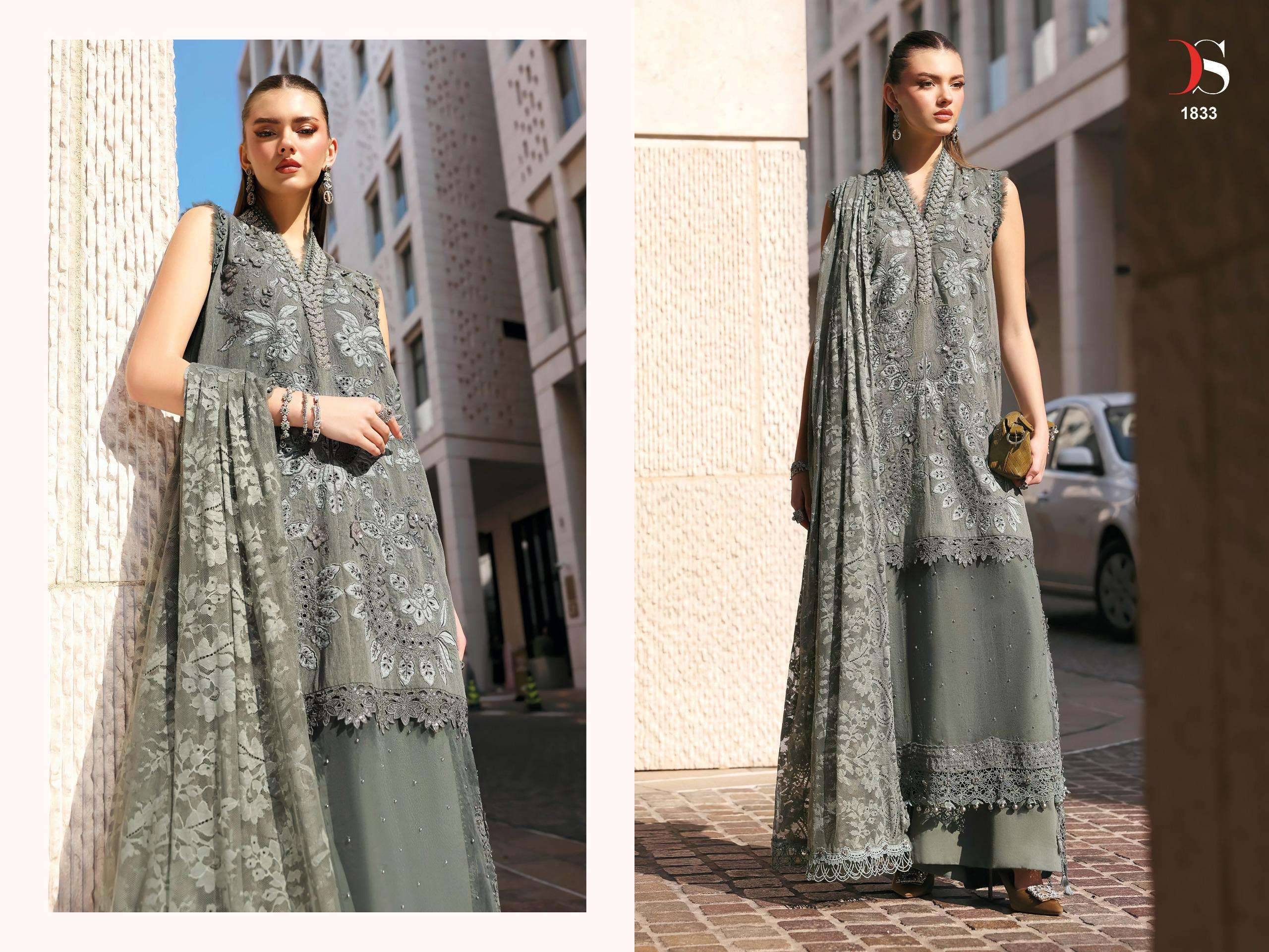 MARIA B PREMIUM EMBROIDERED VOL-4  BY DEEPSY SUITS 1831 TO 1836 SERIES Pakistani Stylish Beautiful Colourful Printed & Embroidered Party Wear & Occasional Wear Pure cotton Dresses At Wholesale Price