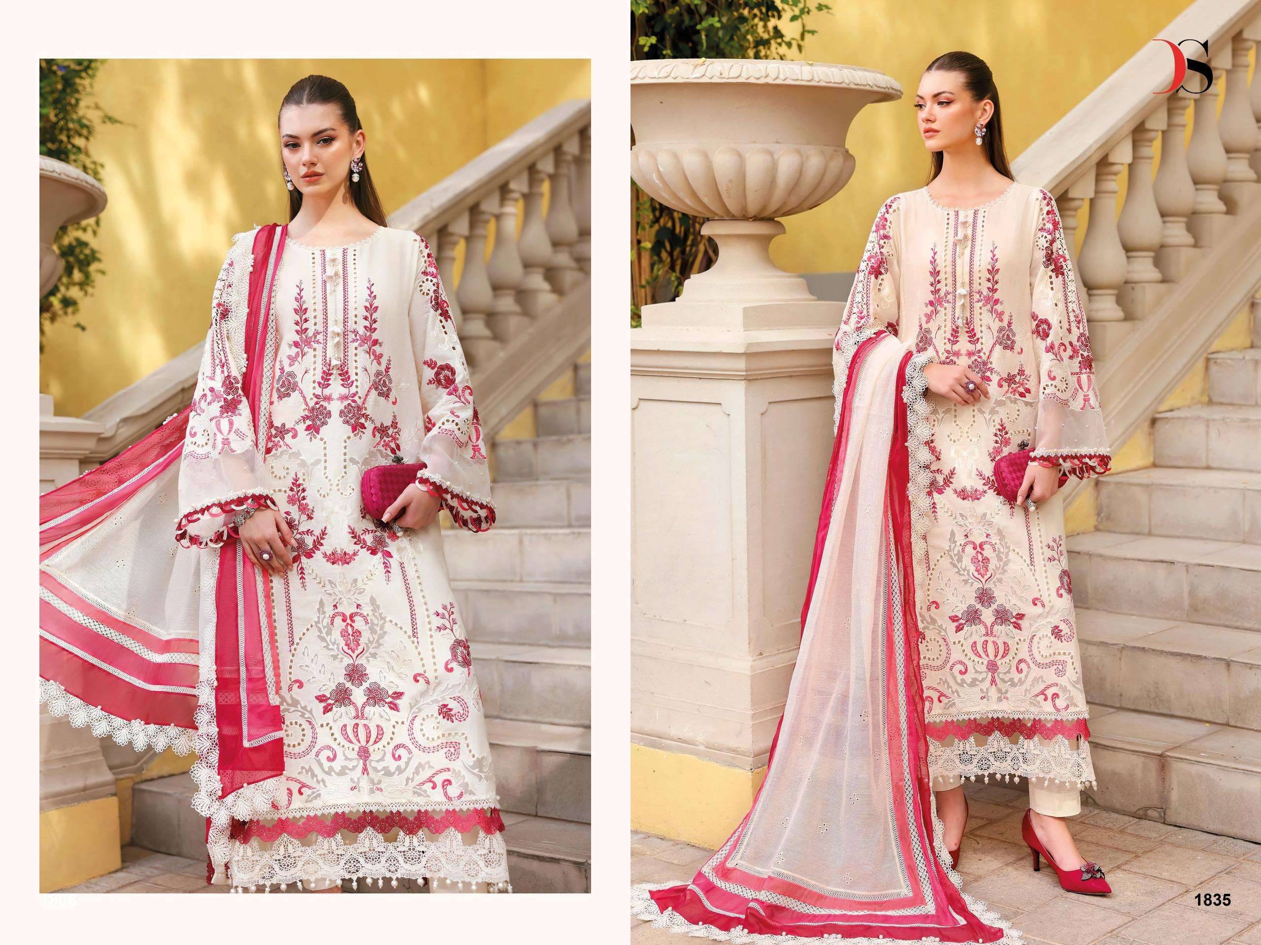 MARIA B PREMIUM EMBROIDERED VOL-4  BY DEEPSY SUITS 1831 TO 1836 SERIES Pakistani Stylish Beautiful Colourful Printed & Embroidered Party Wear & Occasional Wear Pure cotton Dresses At Wholesale Price