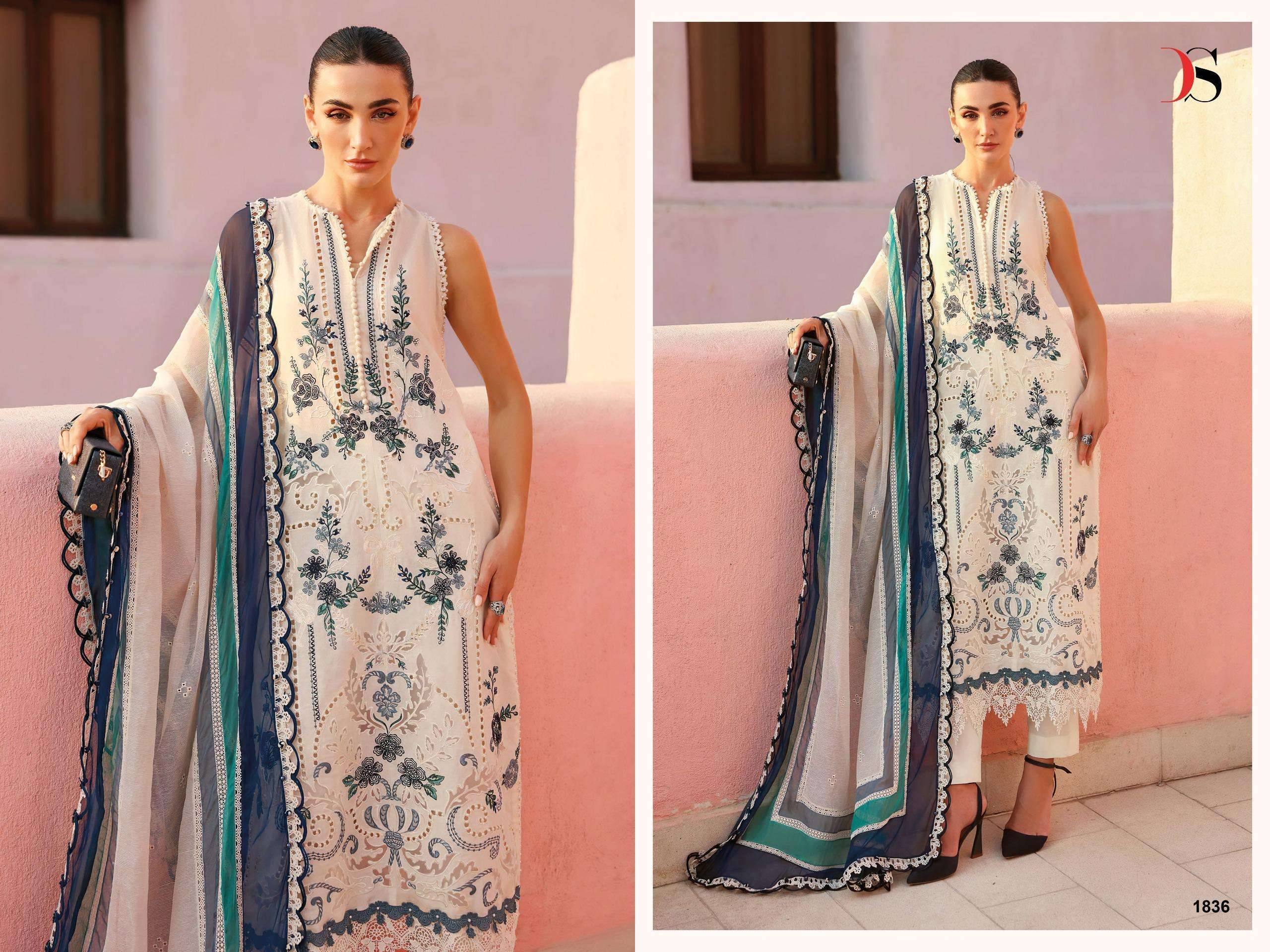 MARIA B PREMIUM EMBROIDERED VOL-4  BY DEEPSY SUITS 1831 TO 1836 SERIES Pakistani Stylish Beautiful Colourful Printed & Embroidered Party Wear & Occasional Wear Pure cotton Dresses At Wholesale Price