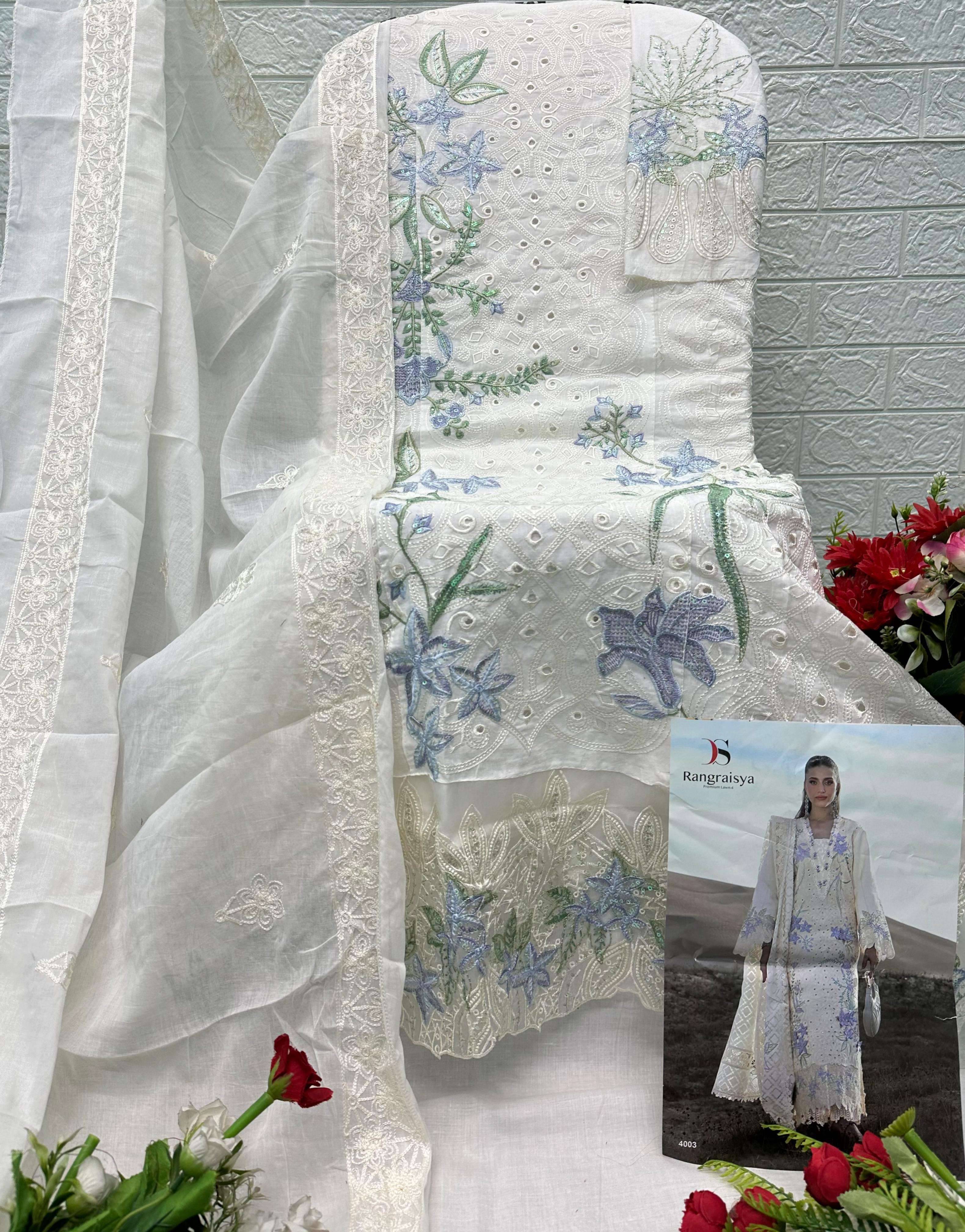 RANGRASIYA PREMIUM LAWN VOL 4 BY DEEPSY SUITS 1001 TO 1006 SERIES Pakistani Stylish Beautiful Colourful Printed & Embroidered Party Wear & Occasional Wear Pure cotton Dresses At Wholesale Price