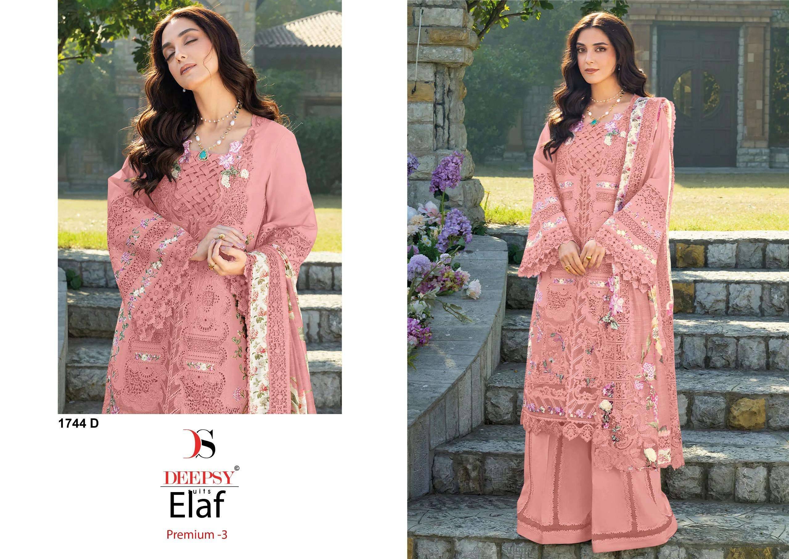 ELAF Premium-3 Luxury Lawn 1744 colors BY DEEPSY SUITS 1001 TO 1006 SERIES Pakistani Stylish Beautiful Colourful Printed & Embroidered Party Wear & Occasional Wear chiffon Dresses At Wholesale Price