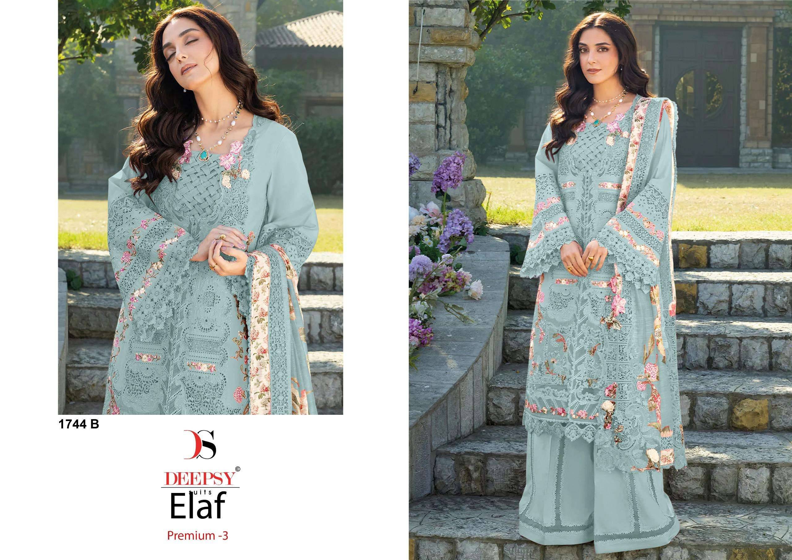 ELAF Premium-3 Luxury Lawn 1744 colors BY DEEPSY SUITS 1001 TO 1006 SERIES Pakistani Stylish Beautiful Colourful Printed & Embroidered Party Wear & Occasional Wear chiffon Dresses At Wholesale Price